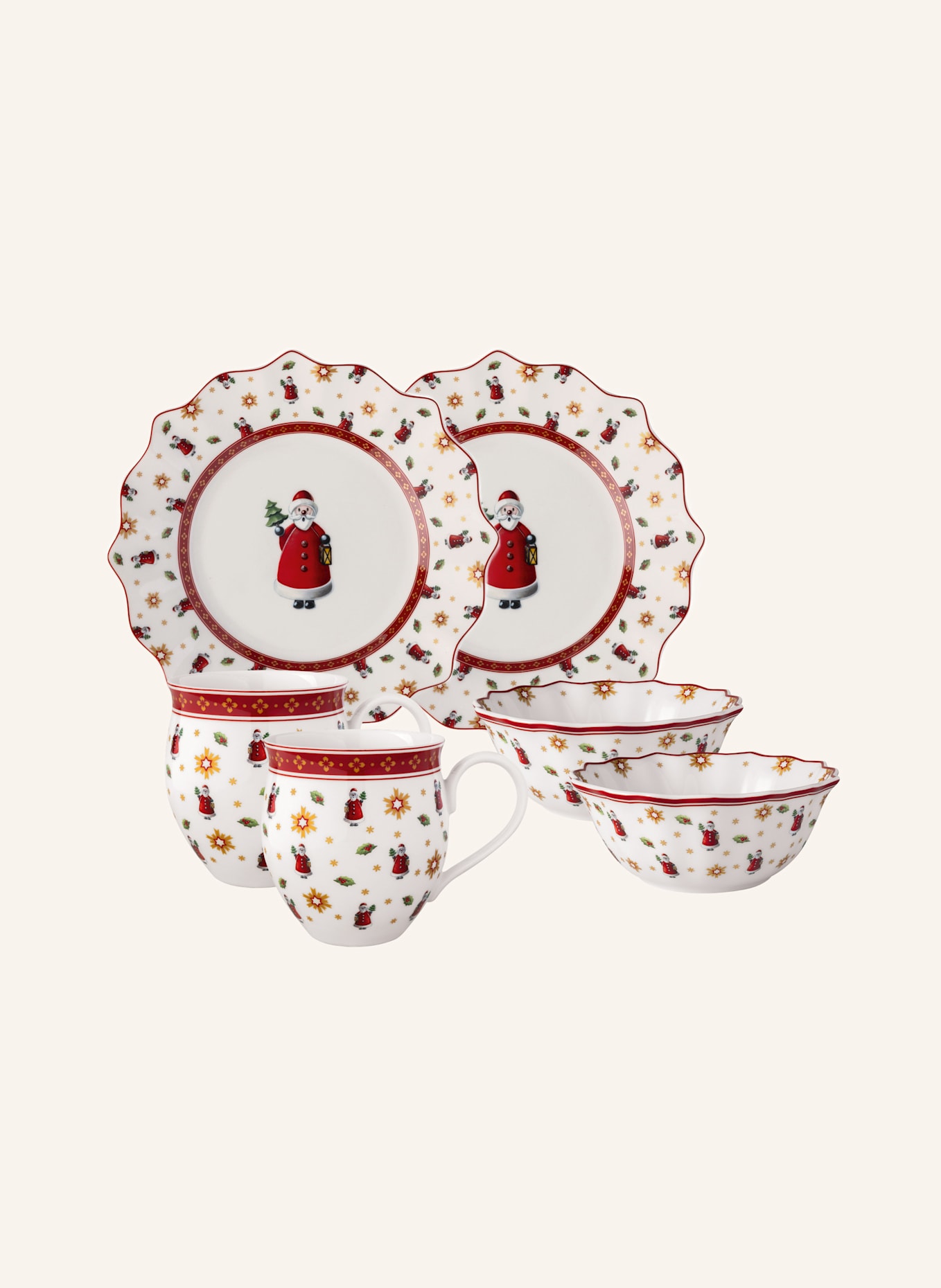 Villeroy & Boch Frühstücks-Set für 2 Santa, 6tlg. TOY'S DELIGHT: GELB/ GRÜN/ BLAU/ ROT