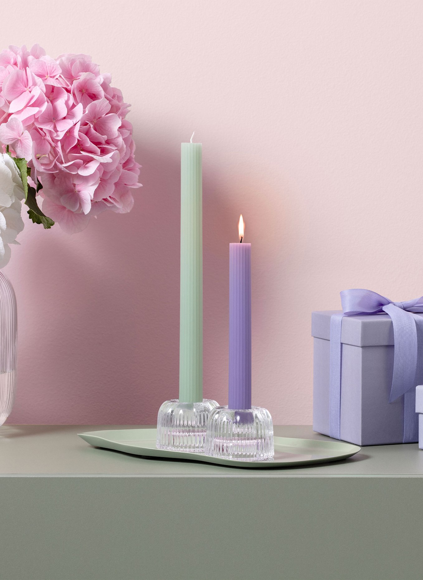 Villeroy & Boch Stabkerze bleu + vert,Set 2 Stück FLEUR ACCESSOIRES BLEU: BLAU