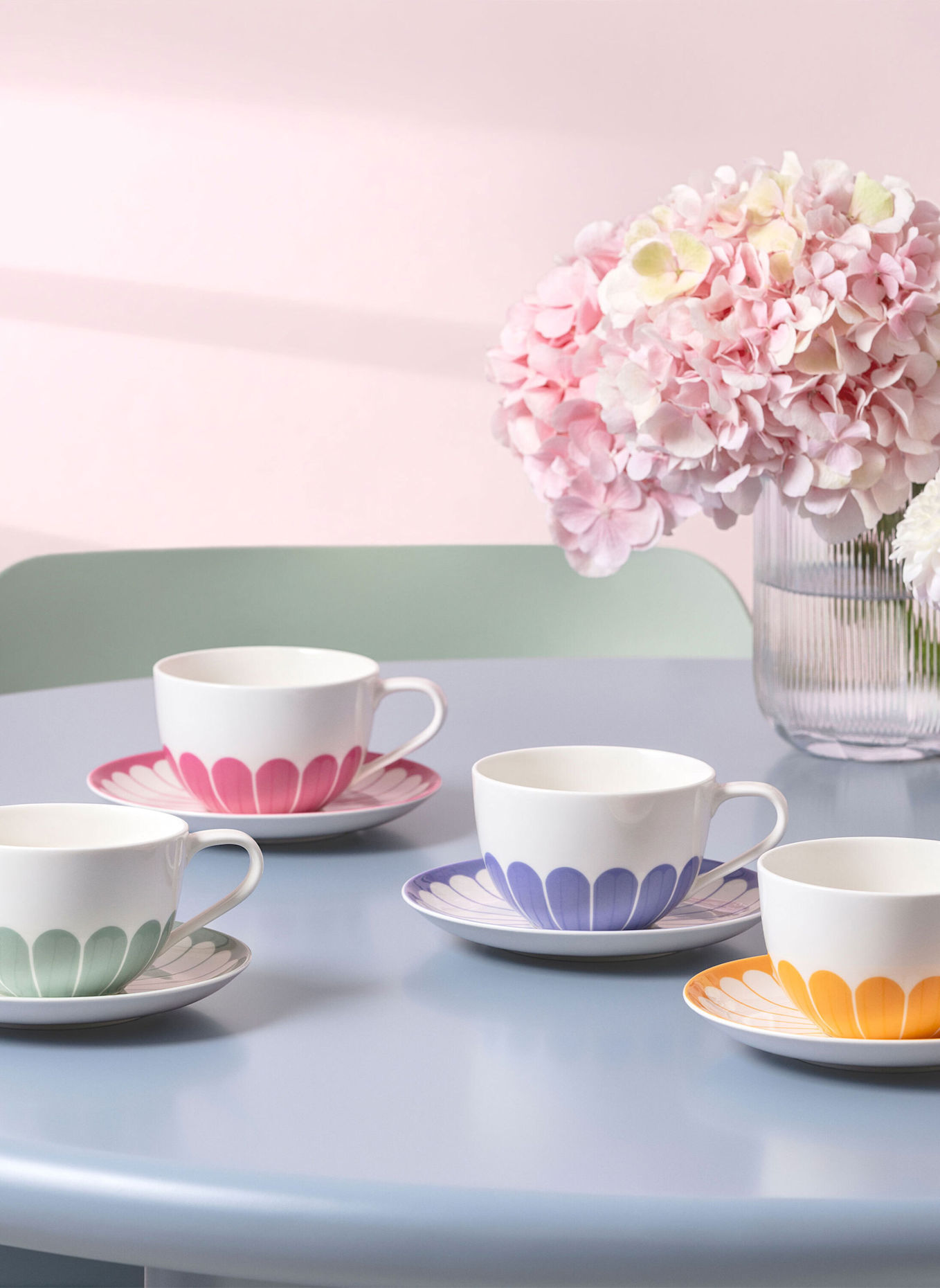 Villeroy & Boch Cappuccino-Untertasse, 4-teilig FLEUR COULEUR: GELB/ GRÜN/ BLAU/ ROT
