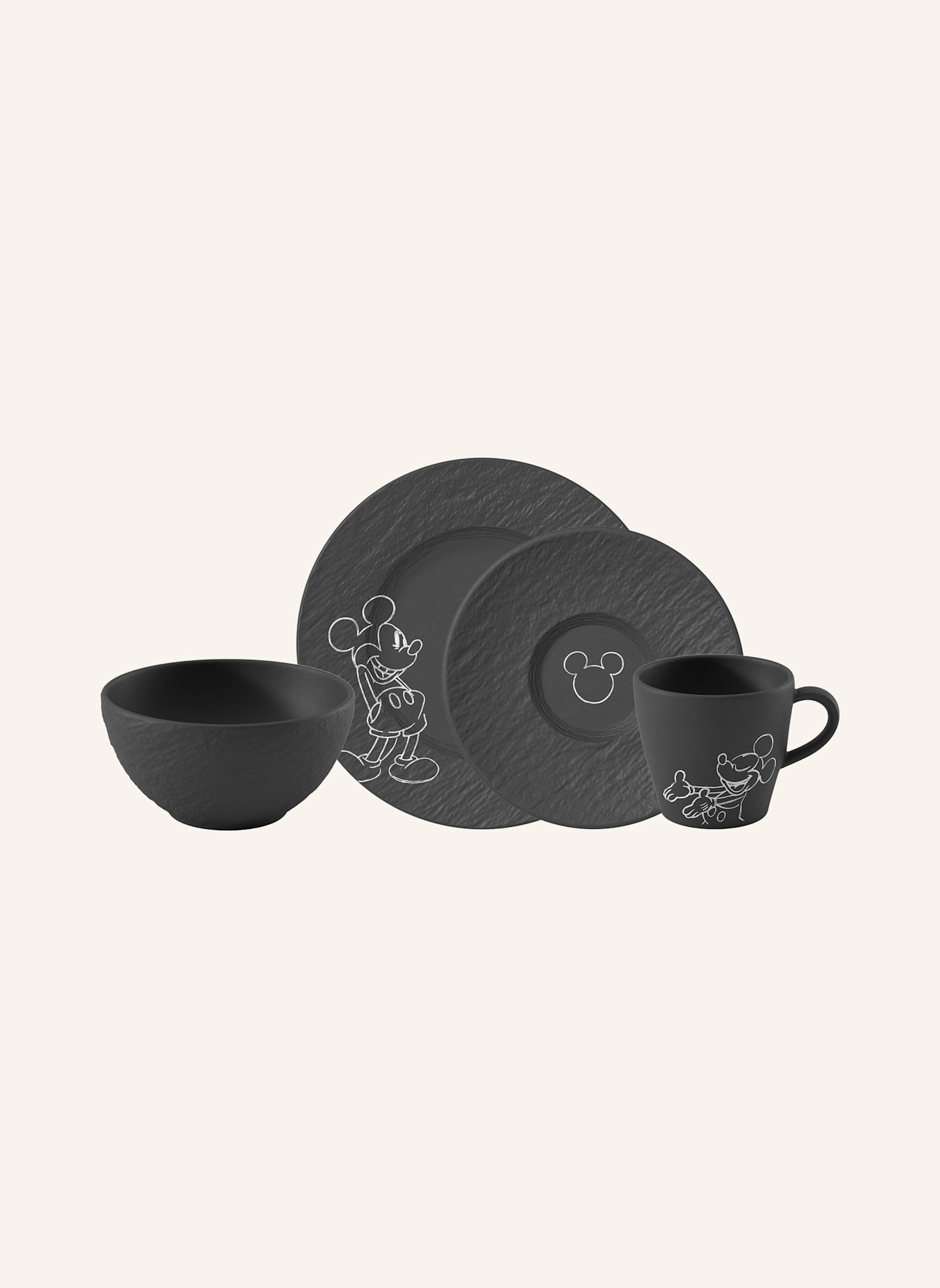 Villeroy & Boch Frühstücks-Set, 4-teilig MANUFACTURE ROCK - MICKEY MOUSE: SCHWARZ