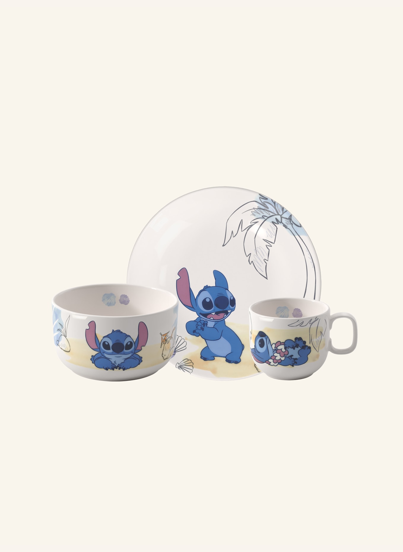 Villeroy & Boch Kindergeschirr Set 3tlg. DISNEY STITCH: GELB/ GRÜN/ BLAU/ ROT