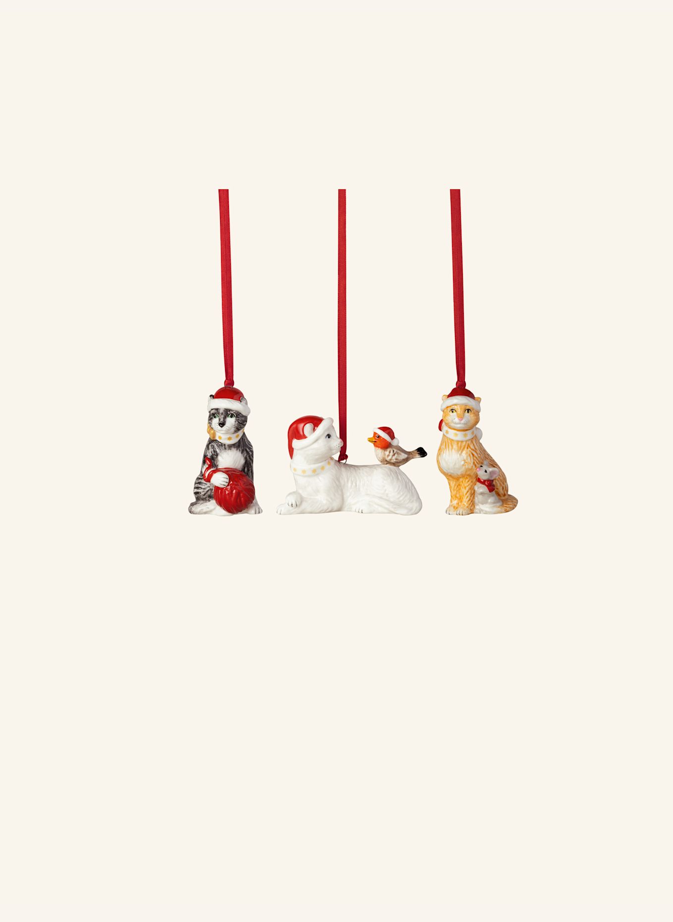 Villeroy & Boch Ornamente Katzen, 3-teilig NOSTALGIC ORNAMENTS: GELB / GRÜN / BLAU