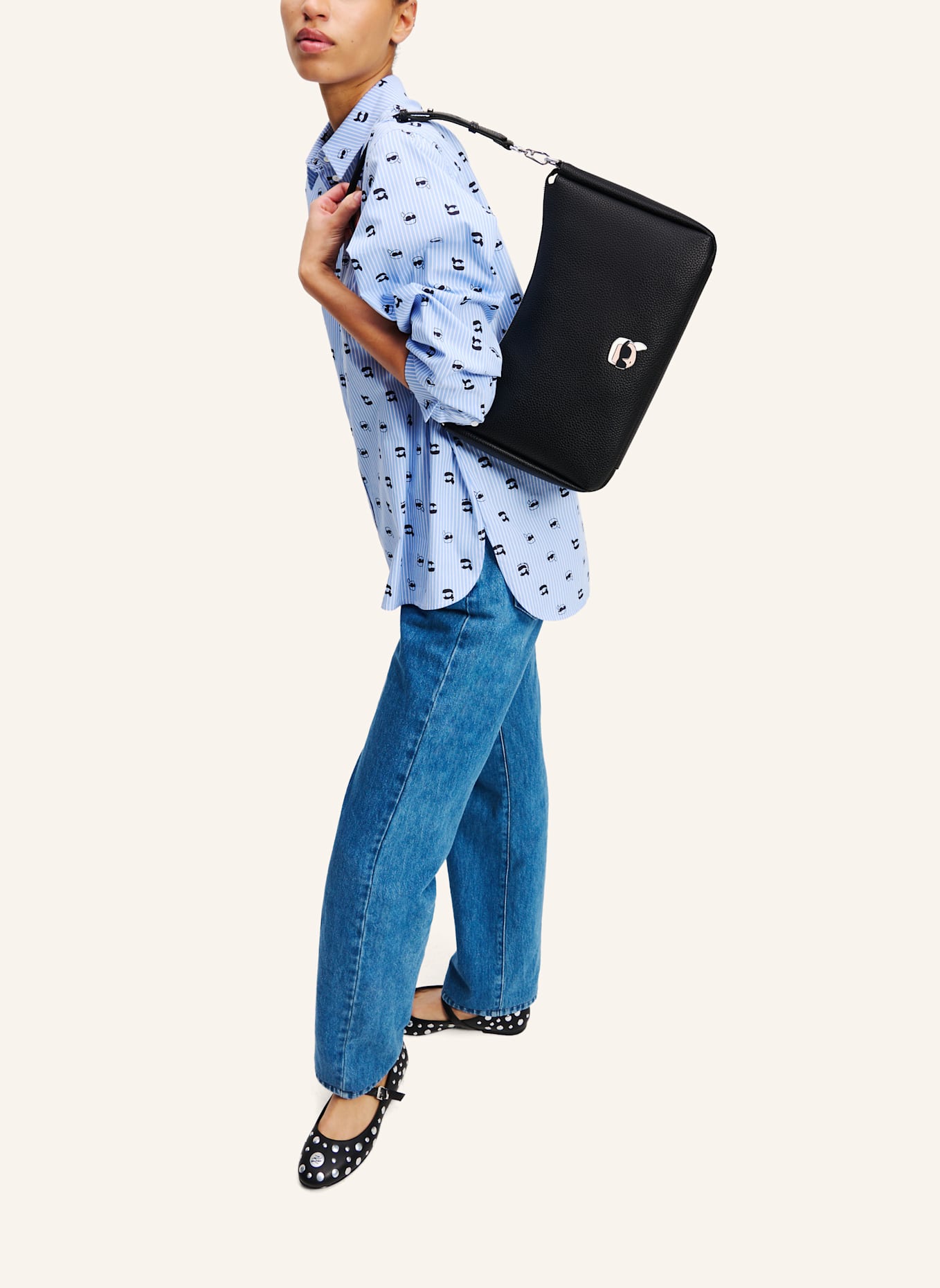 KARL LAGERFELD IKON GENOPPTE SCHULTERTASCHE: SCHWARZ