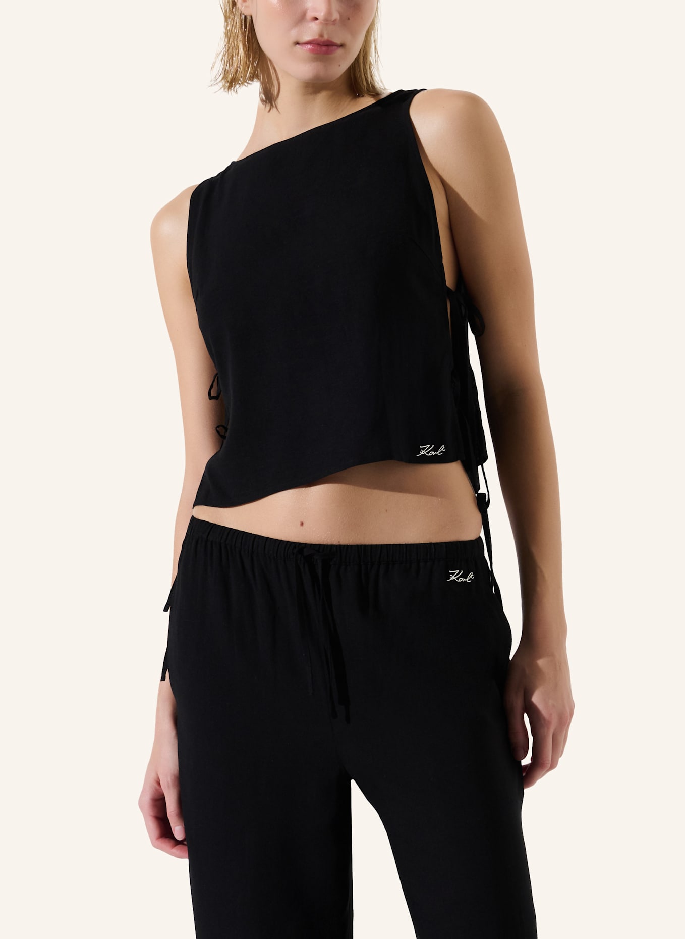 KARL LAGERFELD Strandbekleidung Top: SCHWARZ