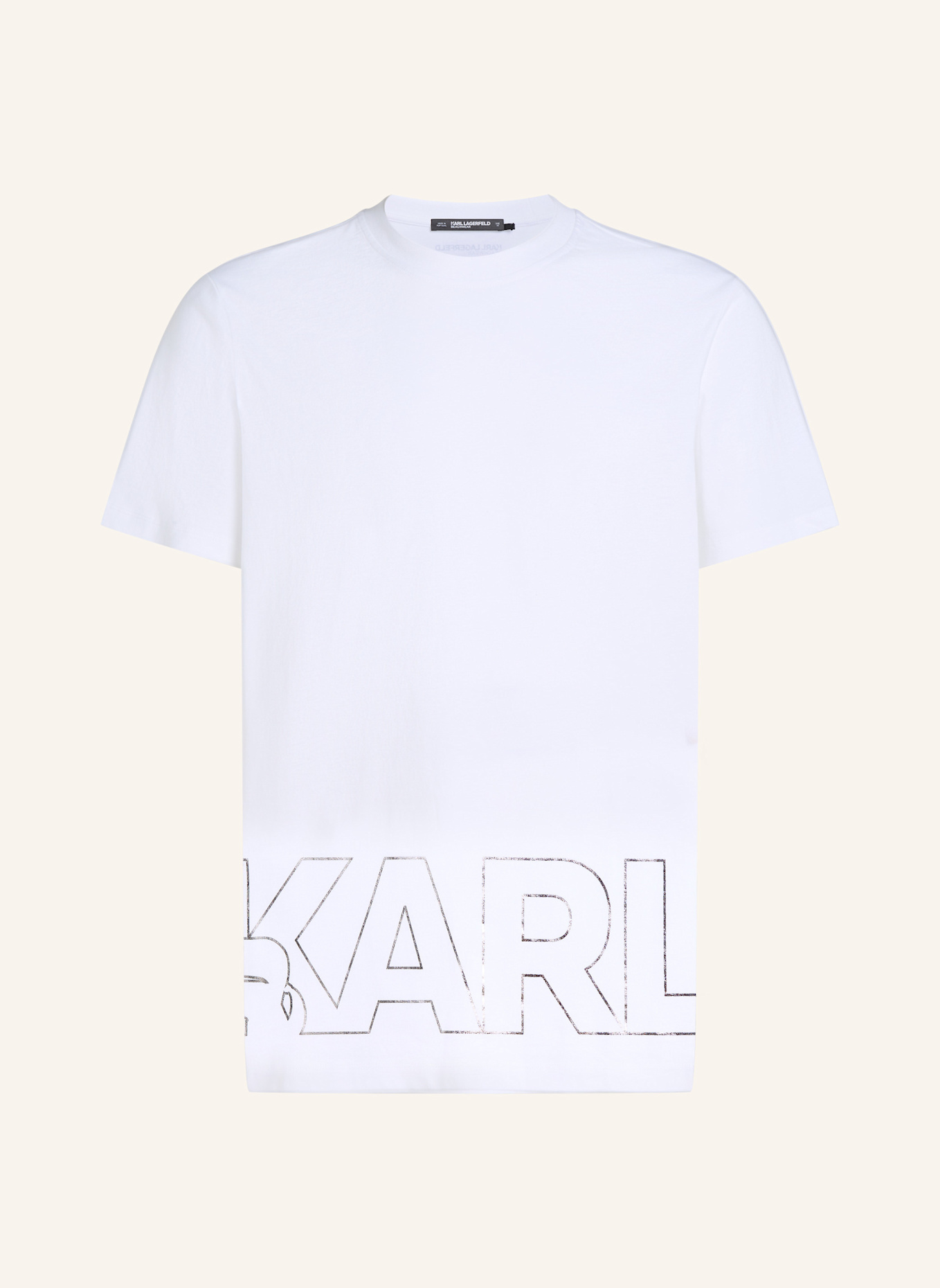 KARL LAGERFELD STRAND-T-SHIRT MIT KARL-LOGO IN METALLIC-OPTIK: WEISS
