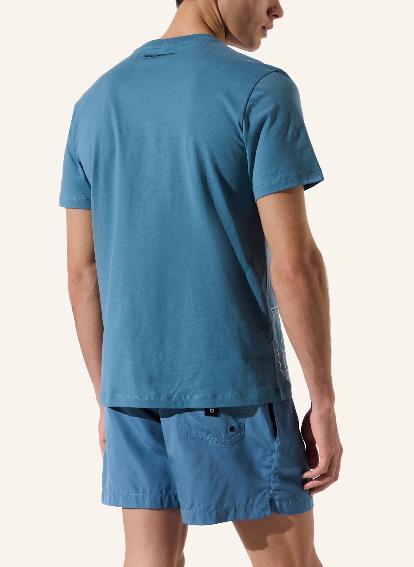 KARL LAGERFELD STRAND-T-SHIRT MIT KARL-LOGO IN METALLIC-OPTIK: DUNKELBLAU