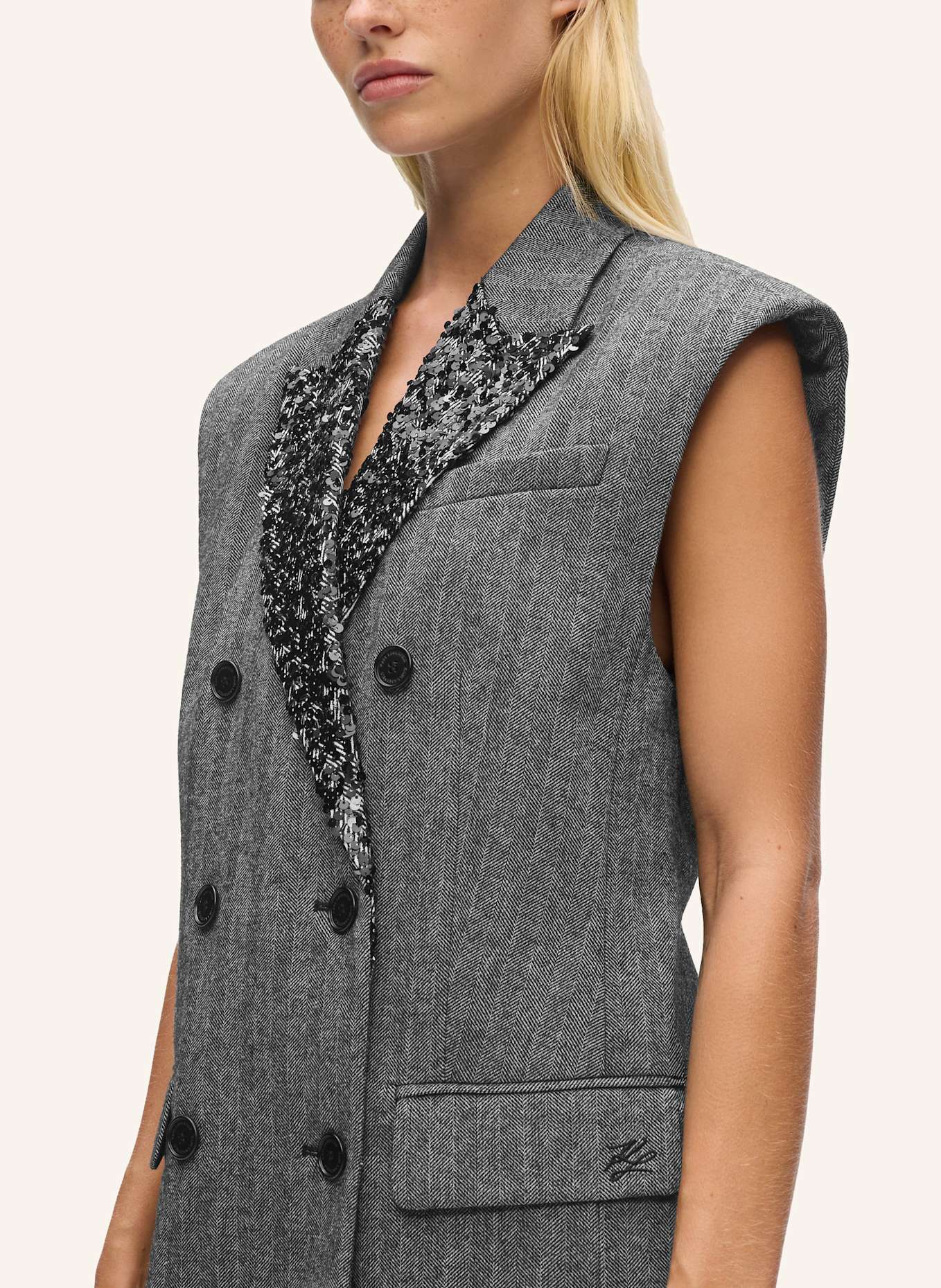 KARL LAGERFELD Weste: GRAU/ SCHWARZ