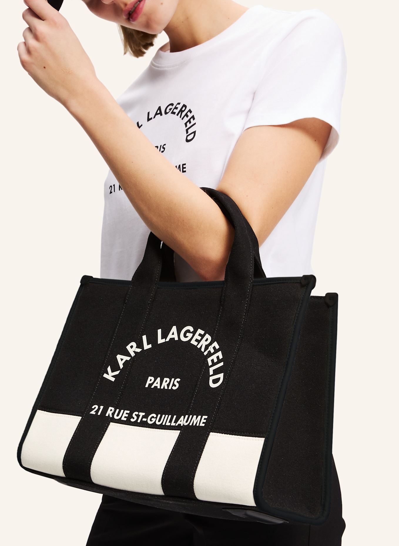 KARL LAGERFELD Shopper: BEIGE/ SCHWARZ