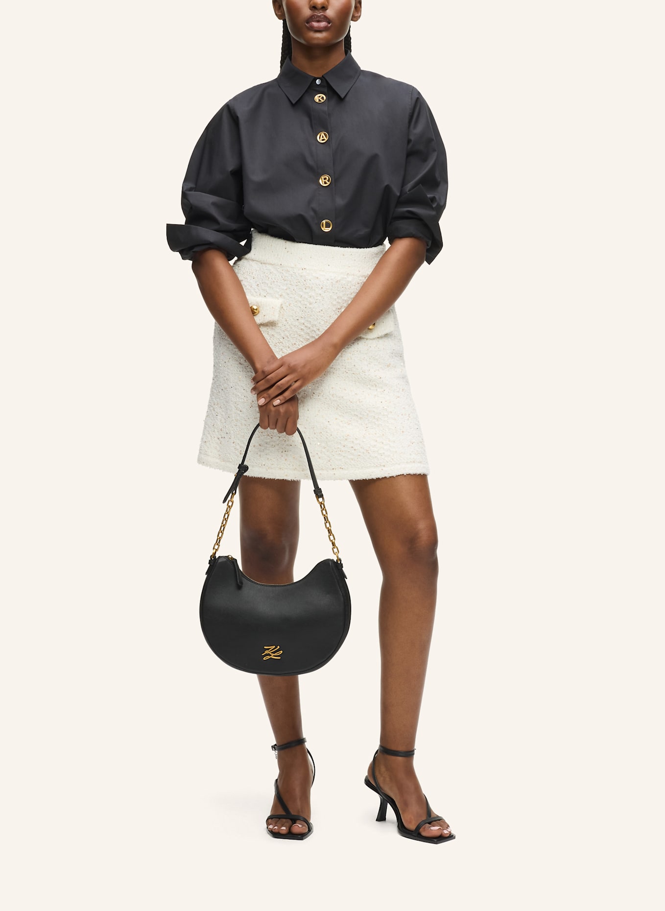 KARL LAGERFELD K/Autograph Schultertasche: SCHWARZ/ GOLD