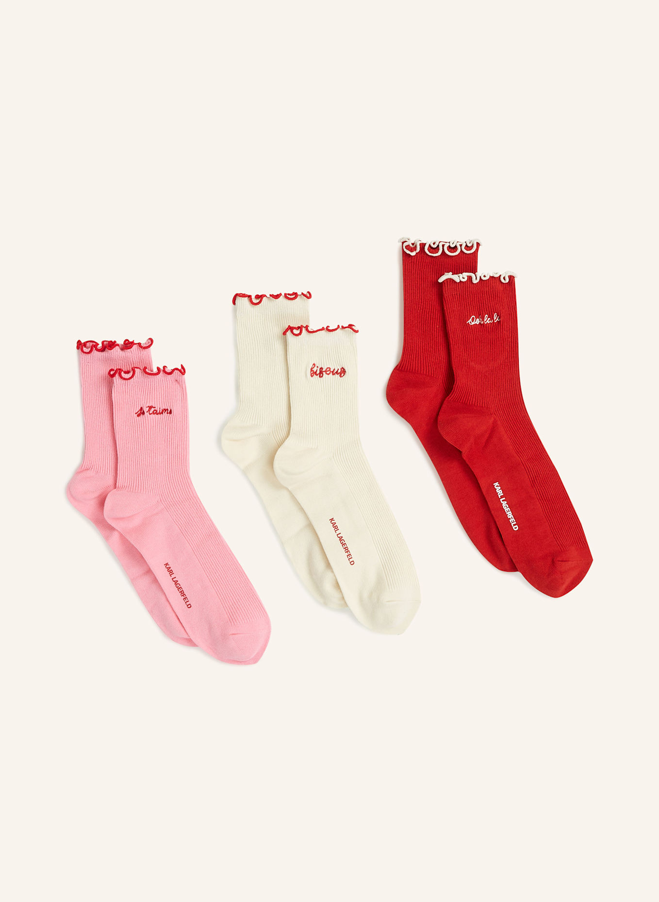 KARL LAGERFELD Socken: BEIGE/ ROT/ ROSA