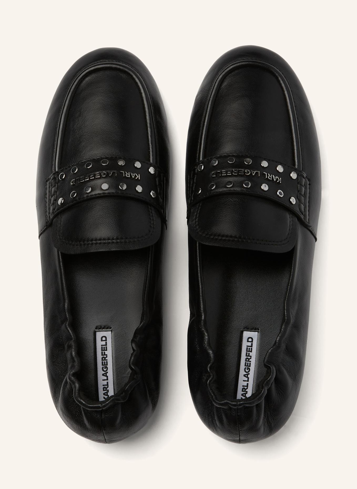 KARL LAGERFELD Flache Schuhe: SCHWARZ/ SILBER