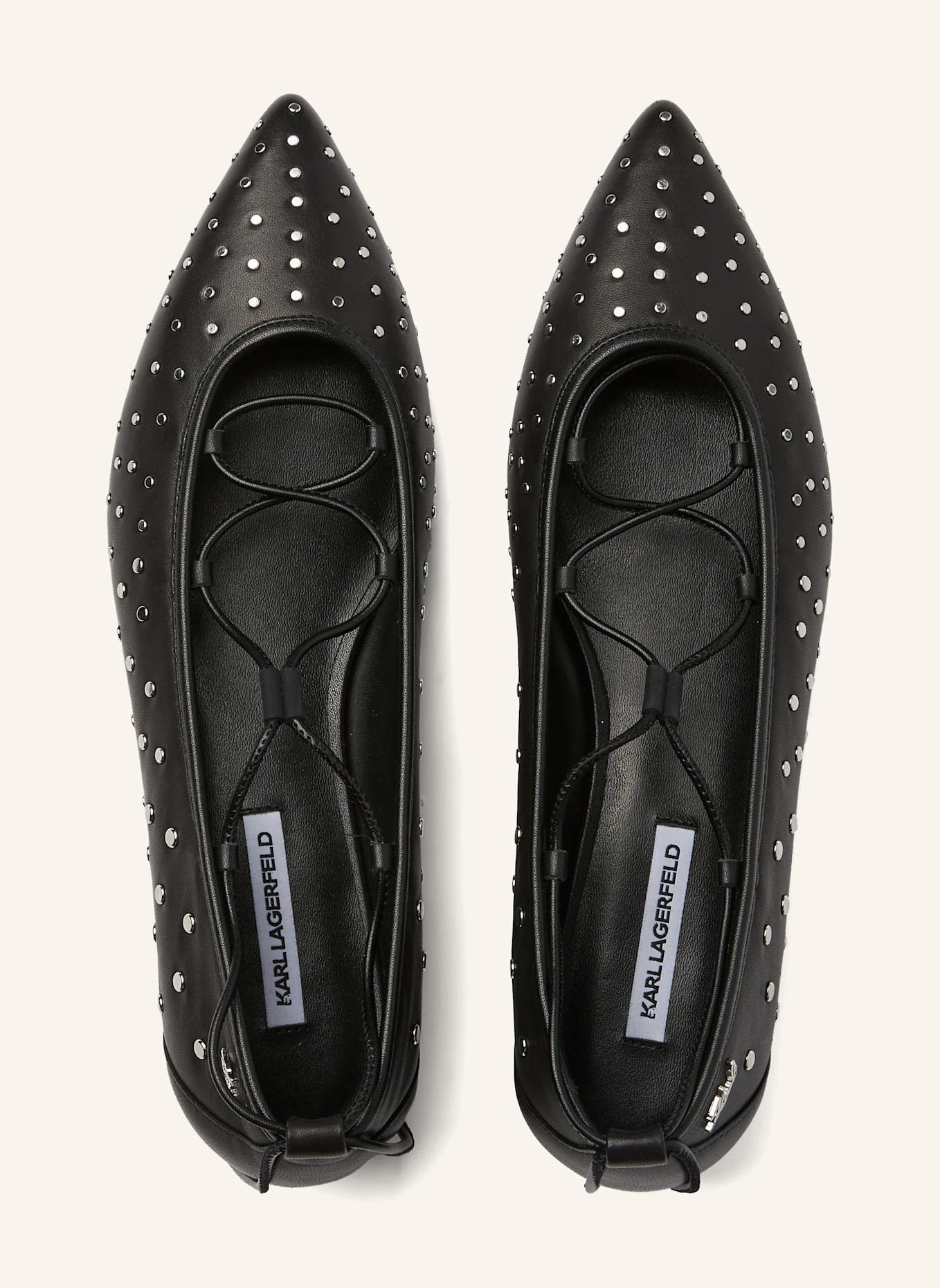 KARL LAGERFELD Flache Schuhe: SCHWARZ/ SILBER