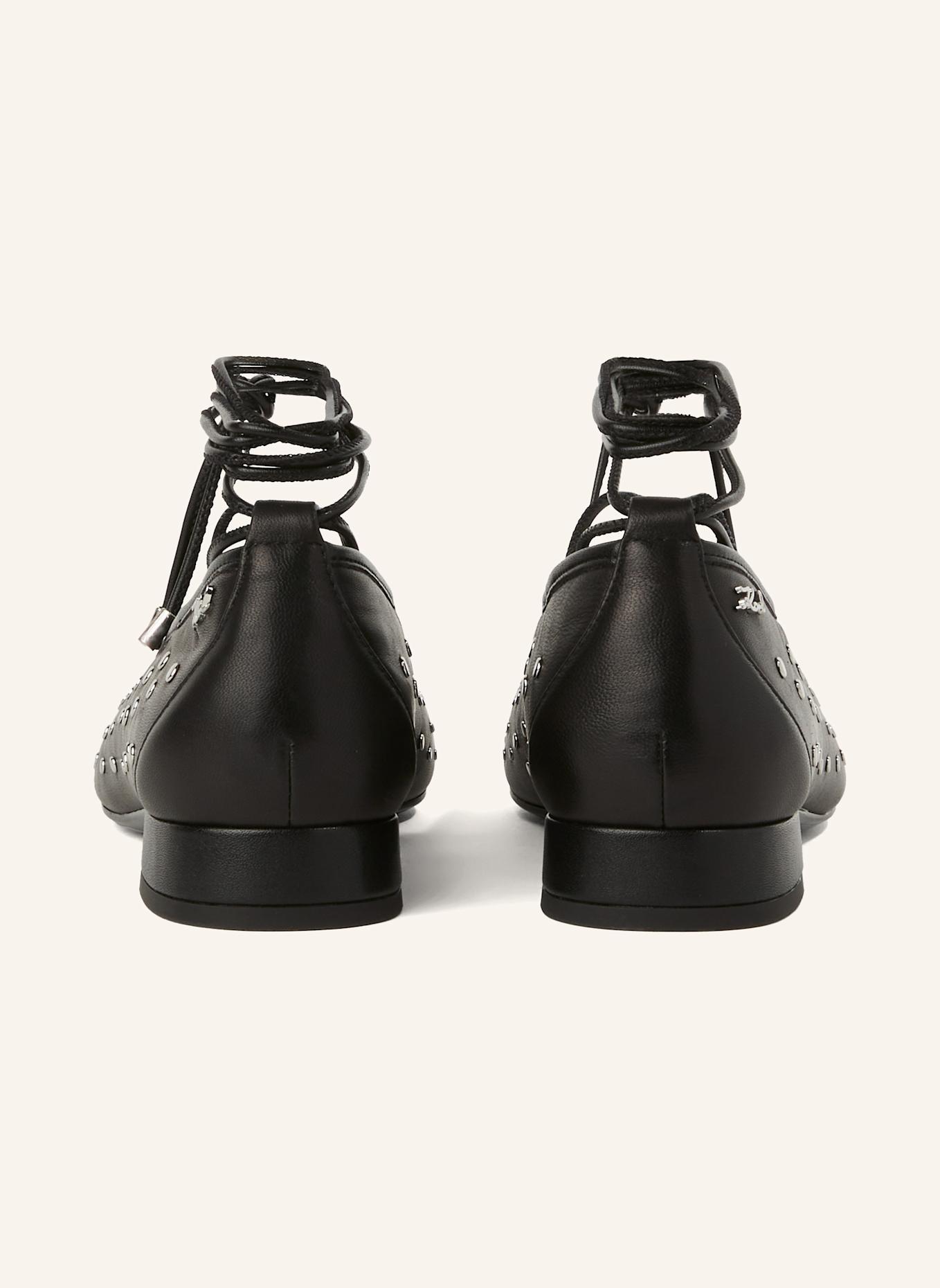 KARL LAGERFELD Flache Schuhe: SCHWARZ/ SILBER