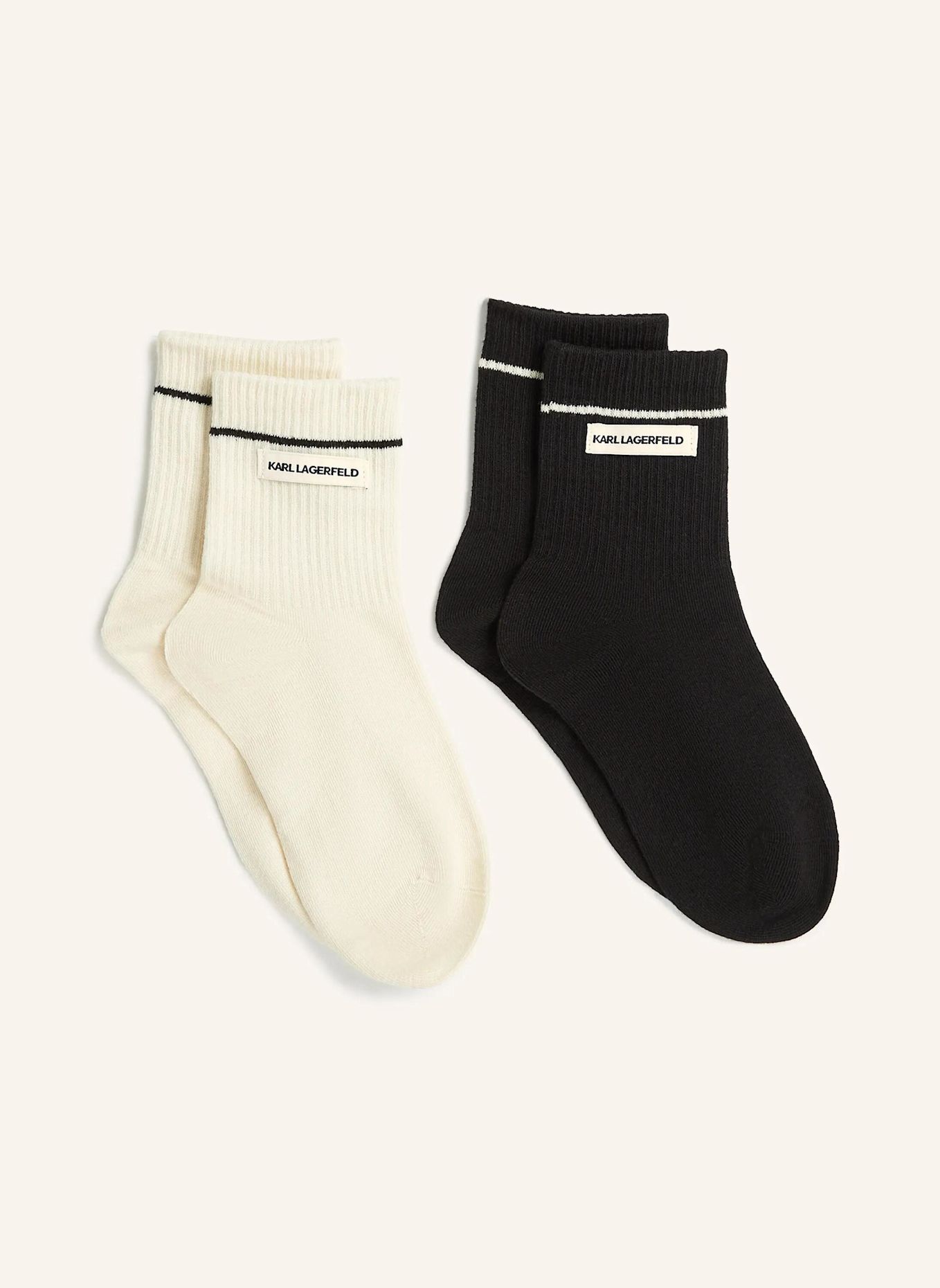 KARL LAGERFELD 2er-Pack Socken: BEIGE / SCHWARZ