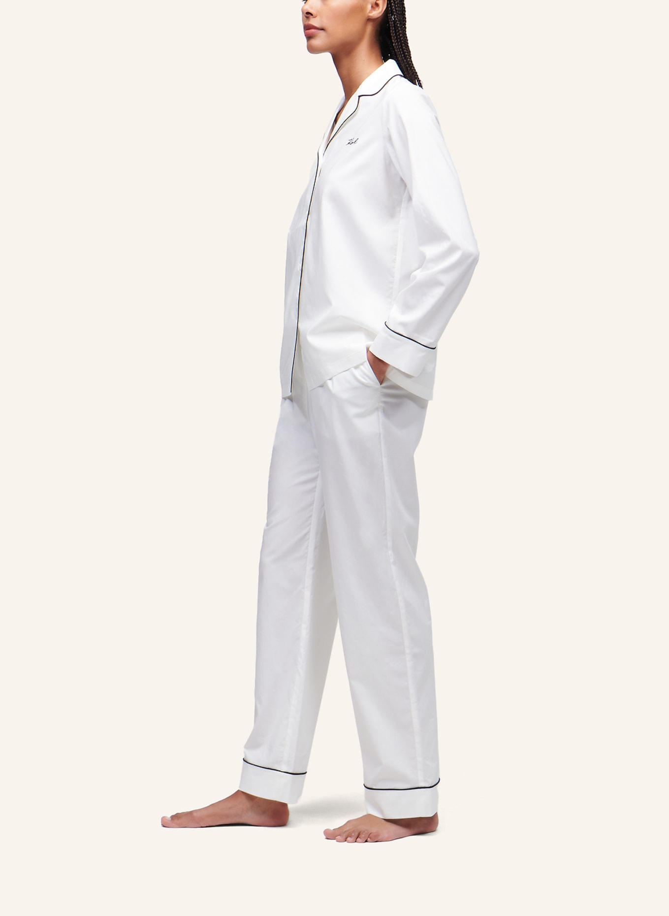 KARL LAGERFELD Schlafanzug aus Satin, Farbe: WEISS (Bild 3)