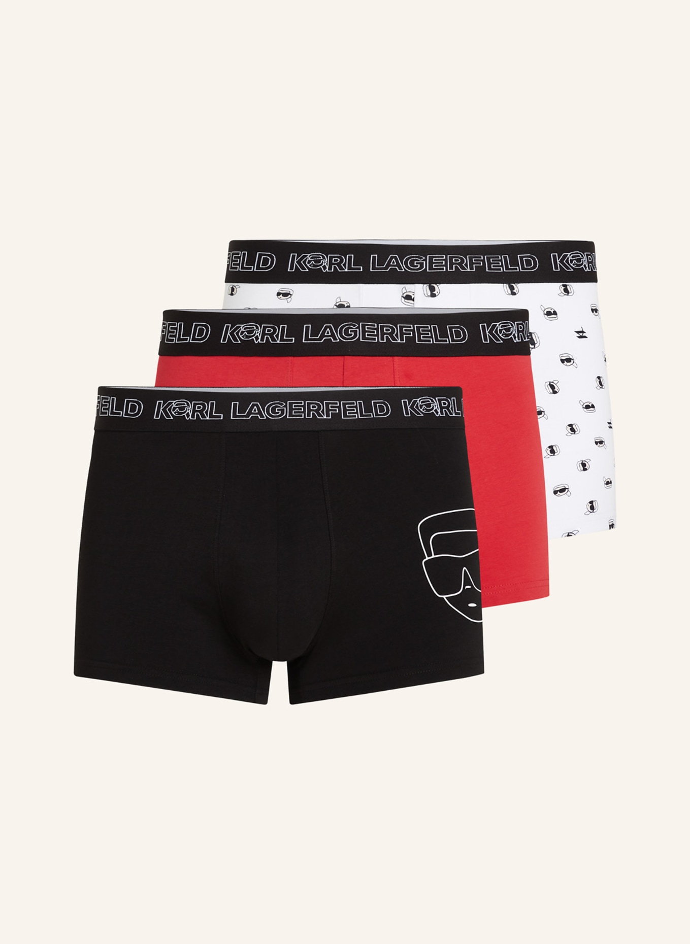 KARL LAGERFELD 3er Pack Boxershorts, Farbe: SCHWARZ/ ROT/ WEISS (Bild 1)