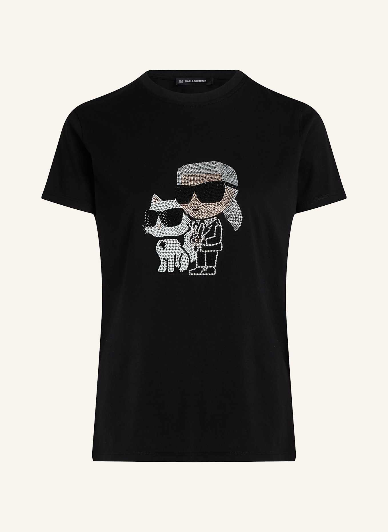 KARL LAGERFELD IKON KARL & CHOUPETTE T-SHIRT MIT STRASS, Farbe: SCHWARZ (Bild 1)