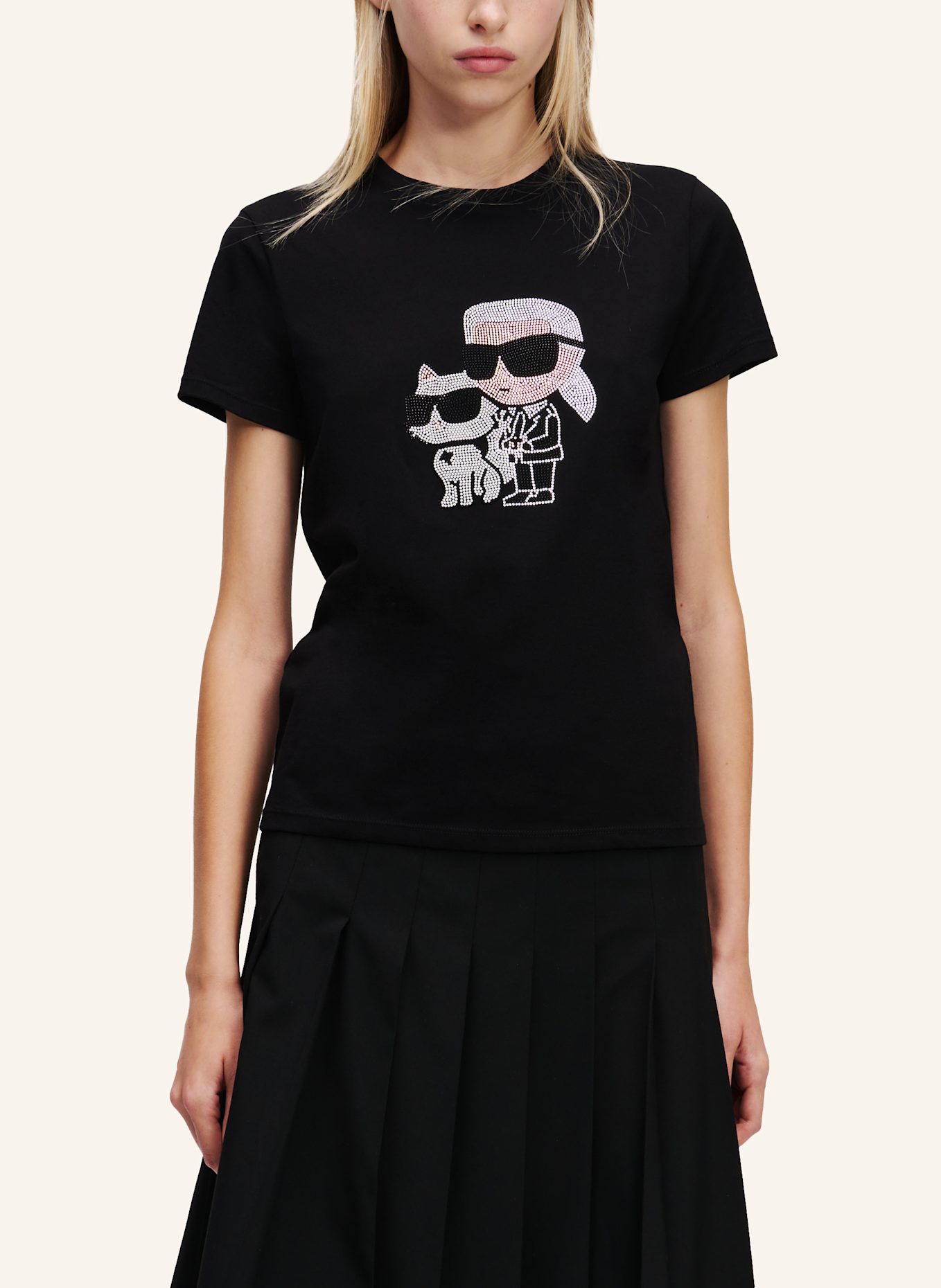 KARL LAGERFELD IKON KARL & CHOUPETTE T-SHIRT MIT STRASS, Farbe: SCHWARZ (Bild 5)