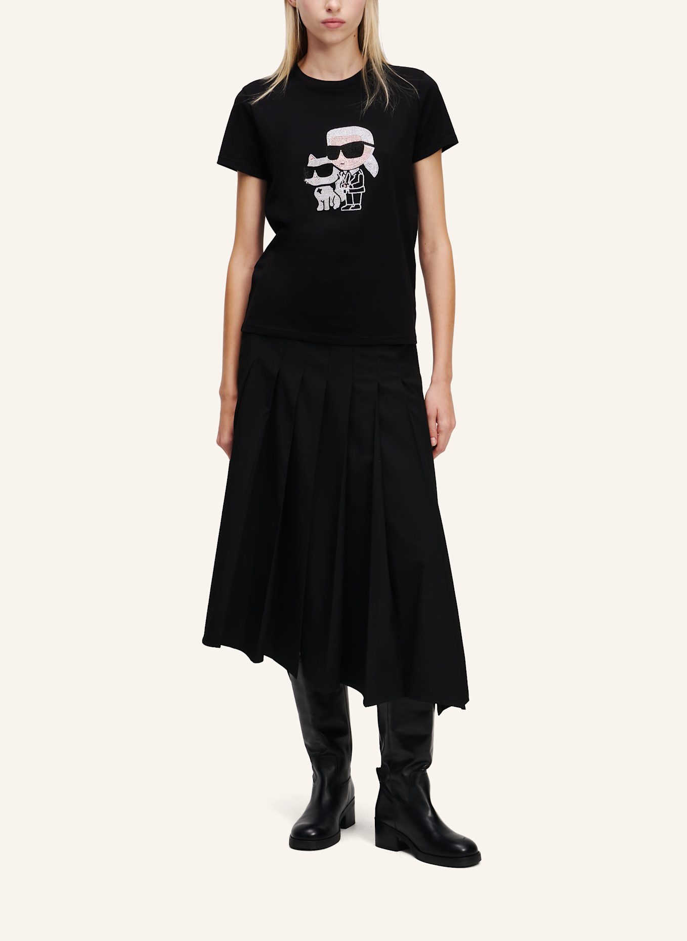 KARL LAGERFELD IKON KARL & CHOUPETTE T-SHIRT MIT STRASS, Farbe: SCHWARZ (Bild 3)