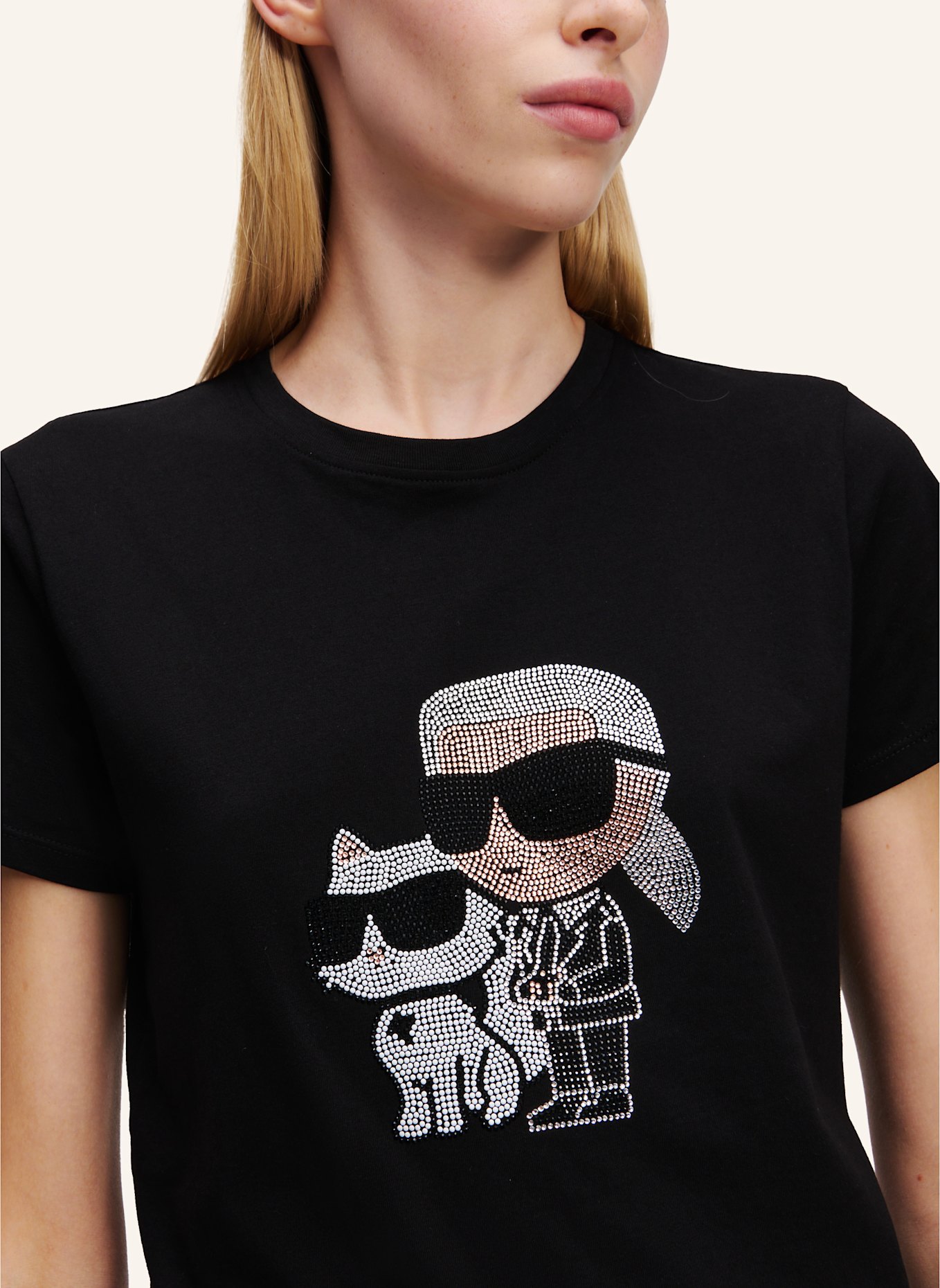 KARL LAGERFELD IKON KARL & CHOUPETTE T-SHIRT MIT STRASS, Farbe: SCHWARZ (Bild 4)