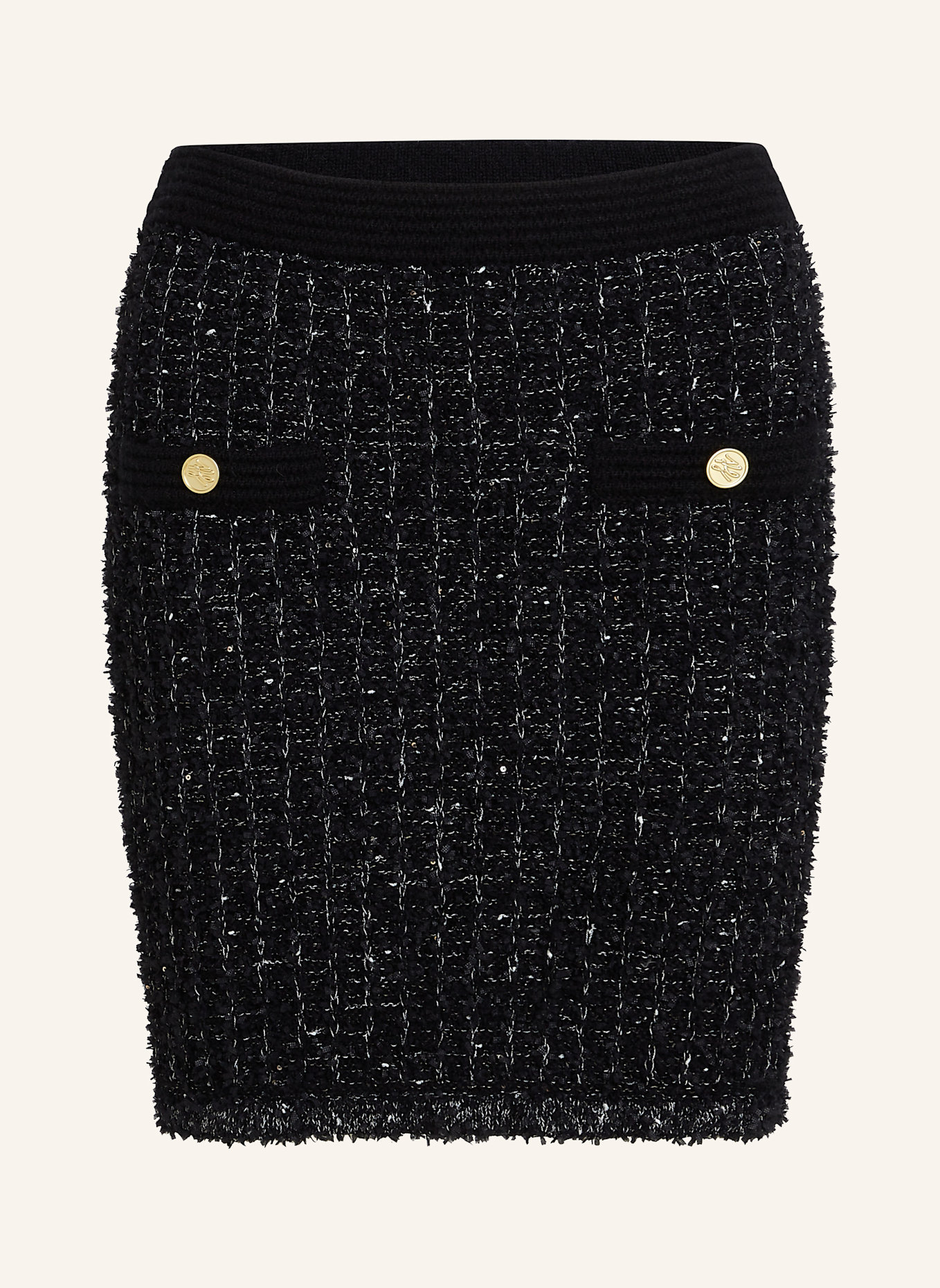 KARL LAGERFELD KARL ESSENTIAL STRICKROCK AUS BOUCLÉ, Farbe: SCHWARZ (Bild 1)