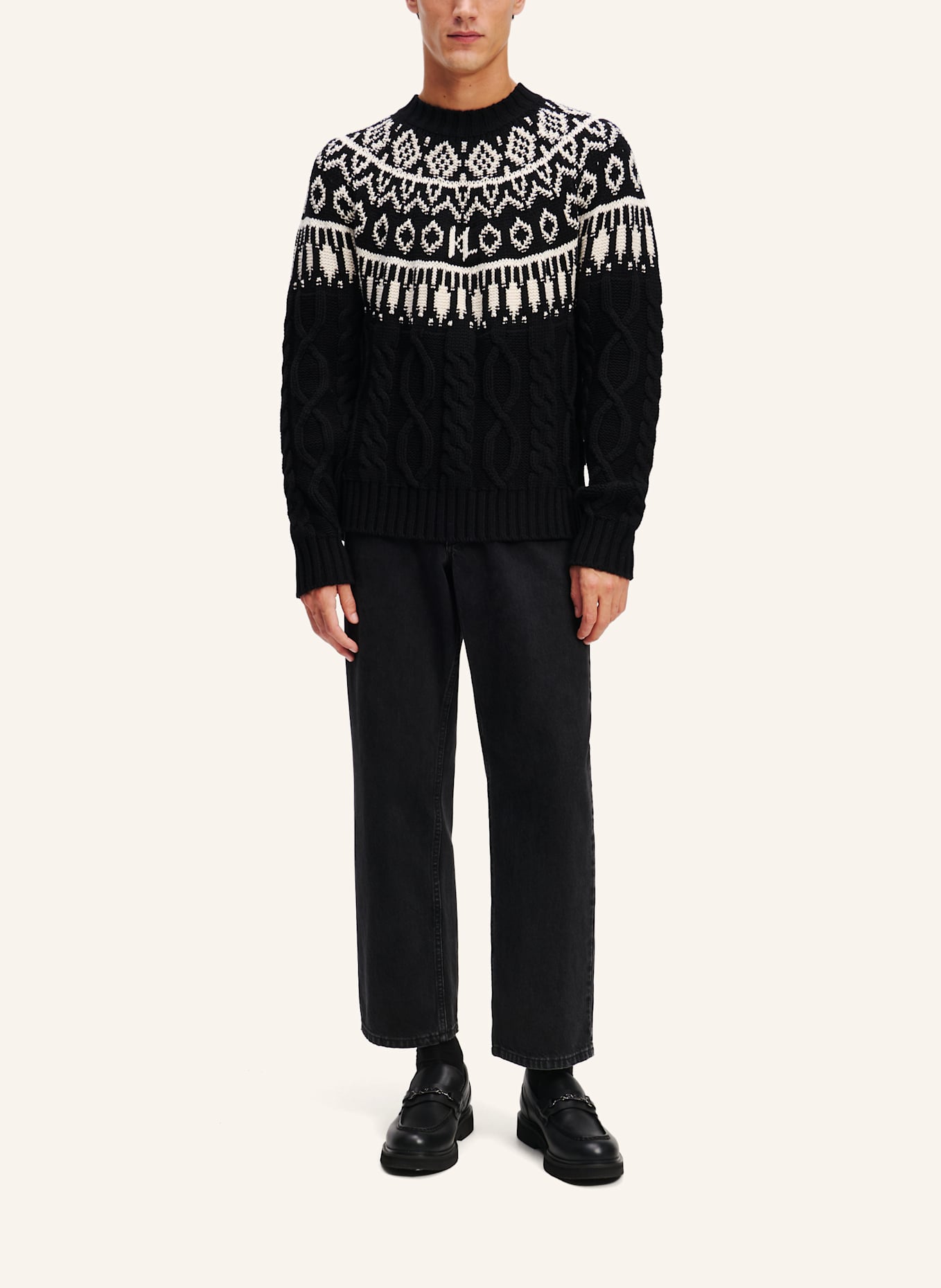 KARL LAGERFELD KL MONOGRAM FAIR-ISLE-PULLOVER, Farbe: SCHWARZ (Bild 3)