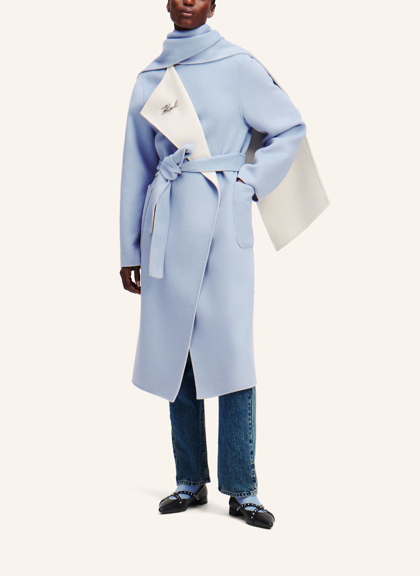 KARL LAGERFELD WENDBARER WOLLMANTEL: HELLBLAU