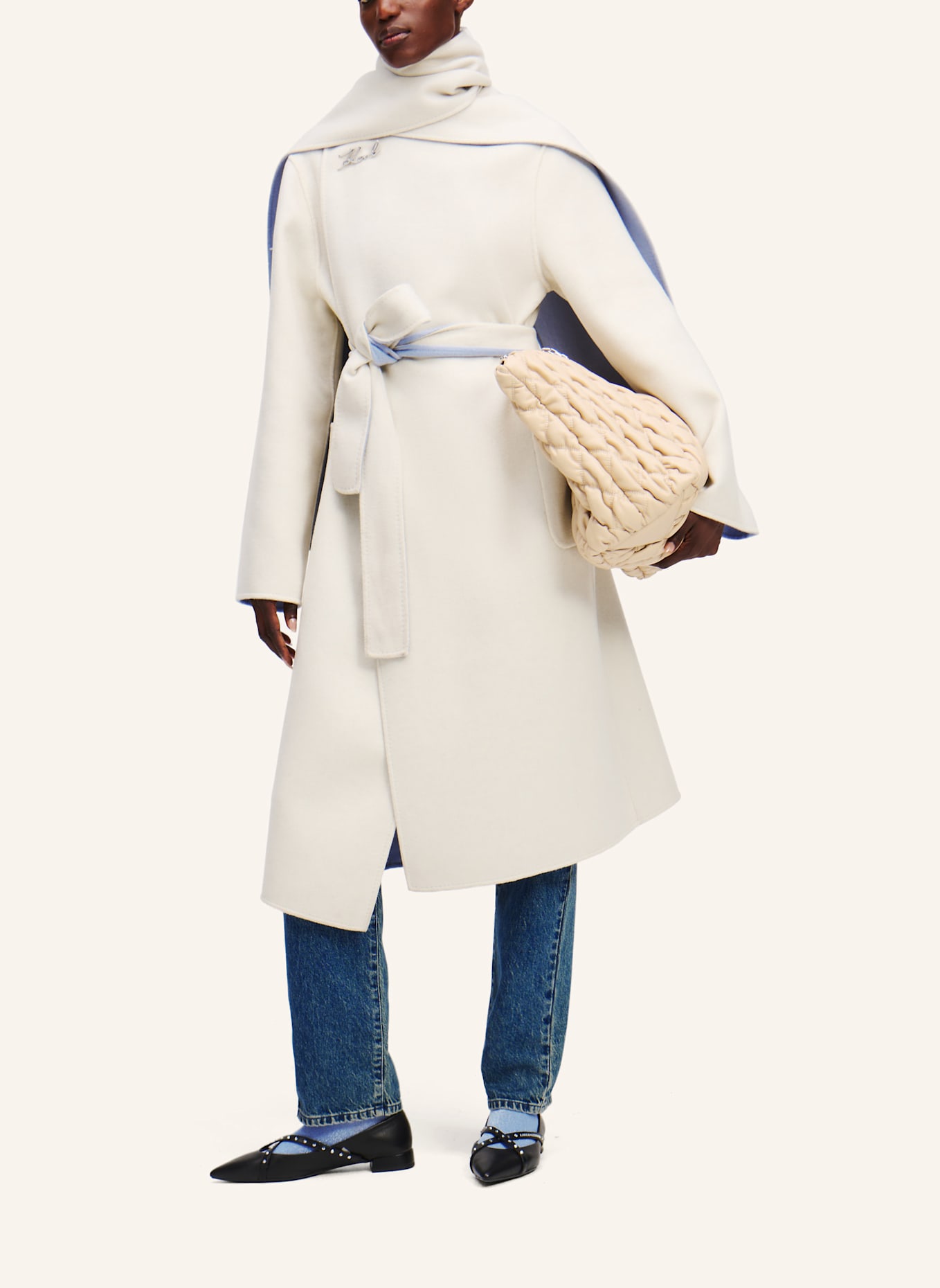 KARL LAGERFELD WENDBARER WOLLMANTEL: HELLBLAU