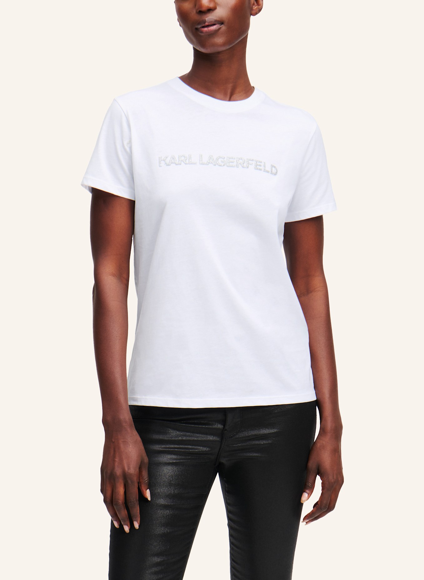 KARL LAGERFELD T-SHIRT MIT GLITZERNDEM KARL-LOGO, Farbe: WEISS (Bild 5)