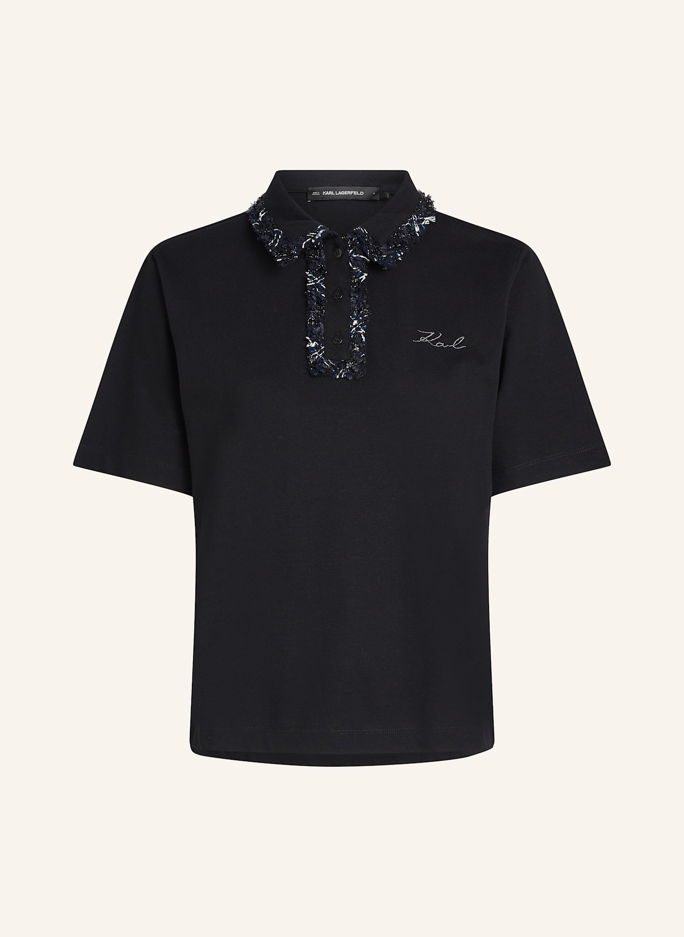 KARL LAGERFELD POLOSHIRT AUS BOUCLÉ, Farbe: SCHWARZ (Bild 1)