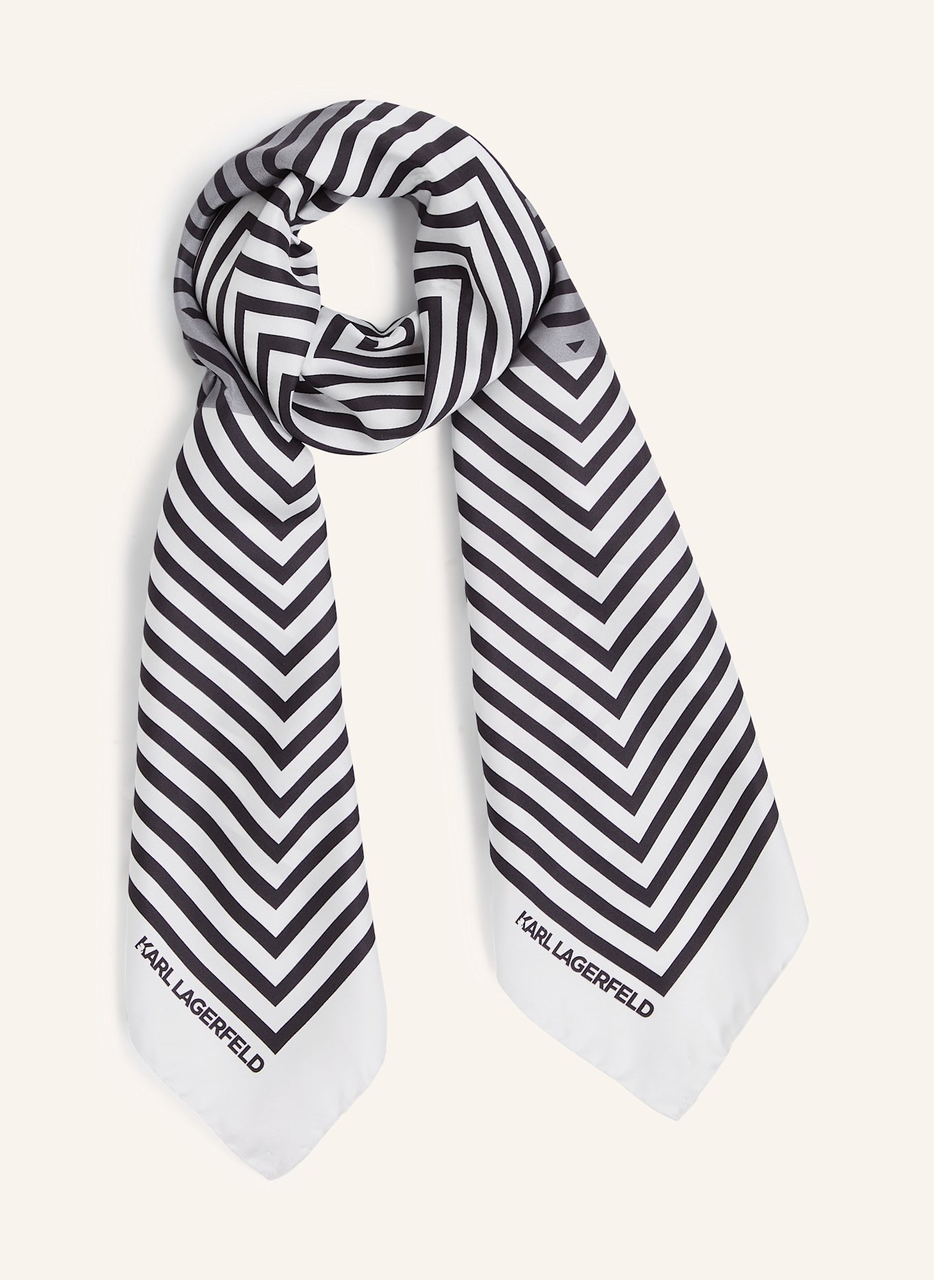 KARL LAGERFELD K/ESSENTIAL STRIPED SCARF: WEISS/ SCHWARZ