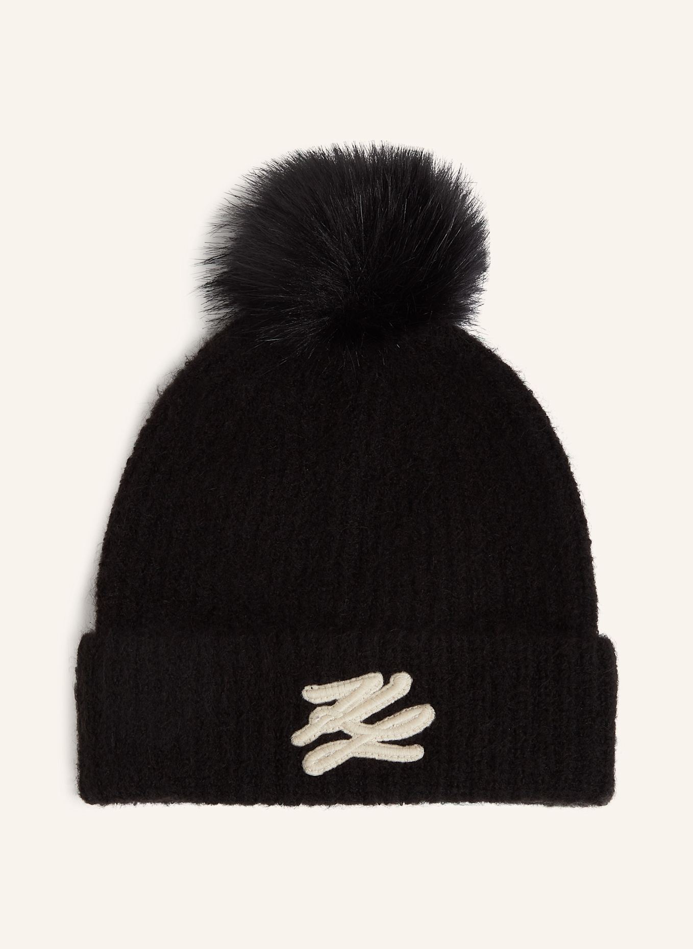 KARL LAGERFELD K/AUTOGRAPH BEANIE: SCHWARZ