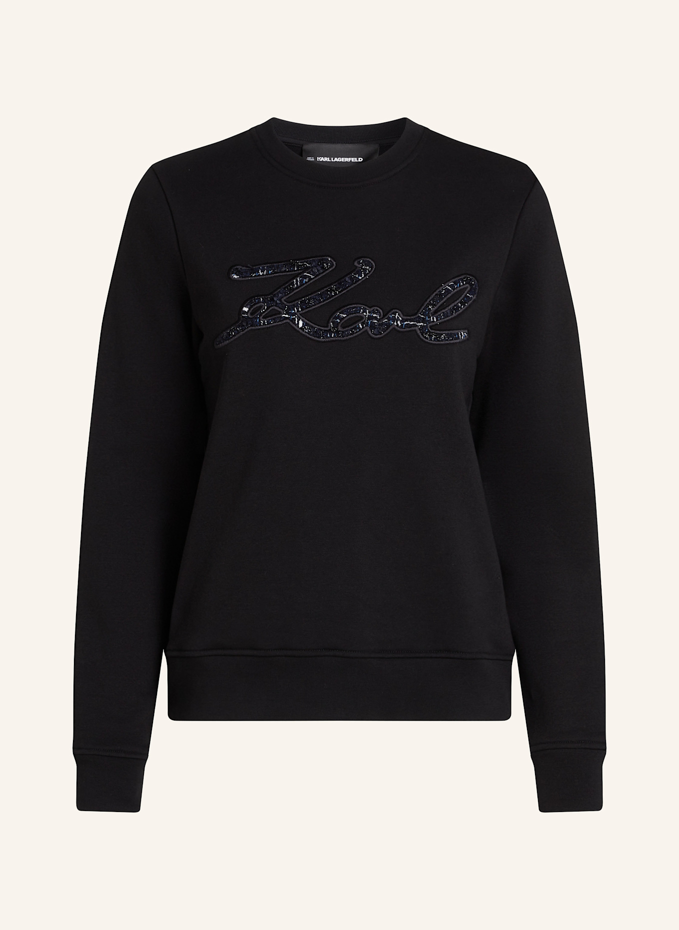 KARL LAGERFELD SWEATSHIRT MIT KARL-SIGNATUR AUS BOUCLÉ, Farbe: SCHWARZ (Bild 1)