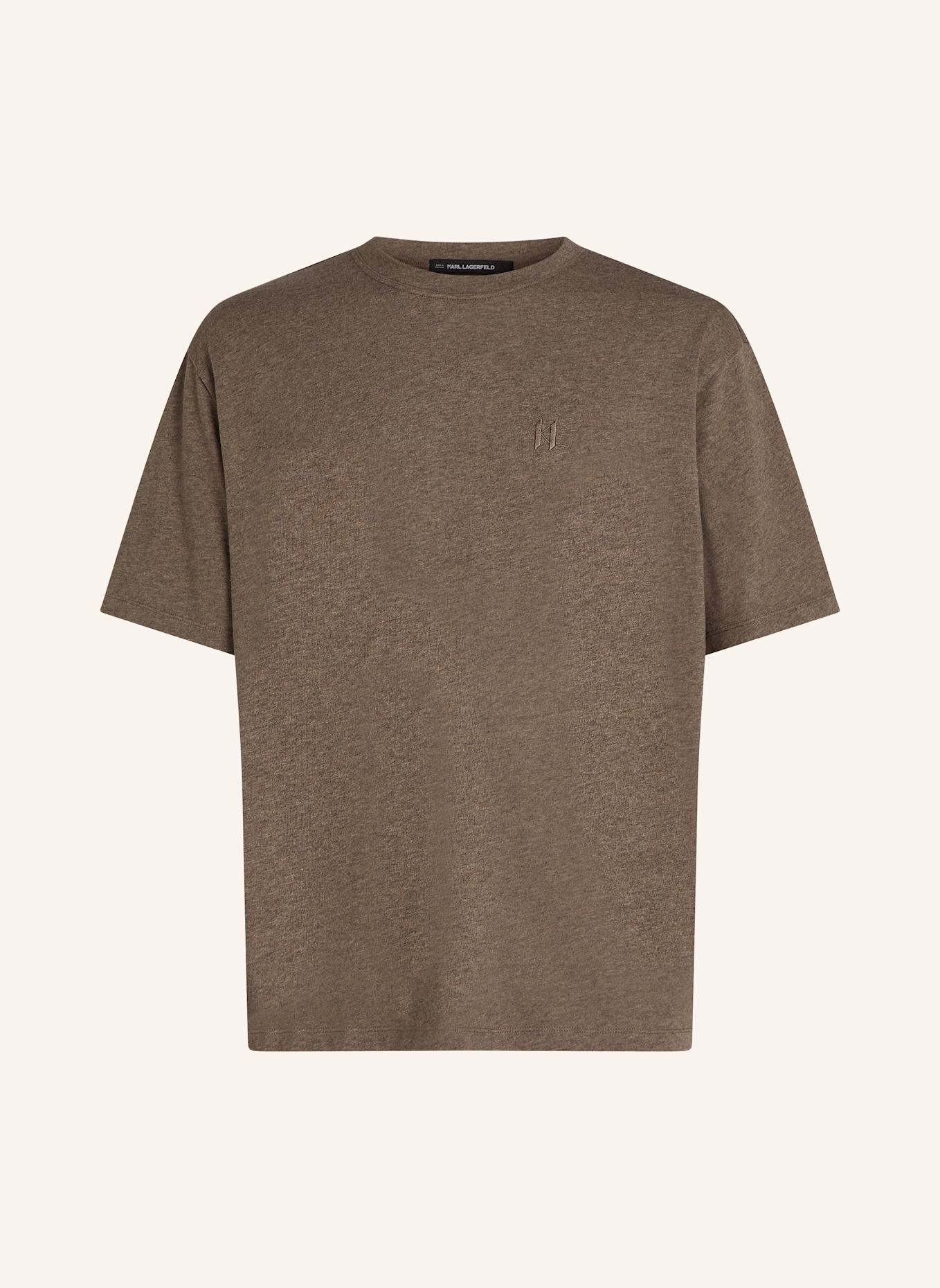 KARL LAGERFELD KL MONOGRAM T-SHIRT AUS WOLLMISCHUNG, Farbe: TAUPE (Bild 1)