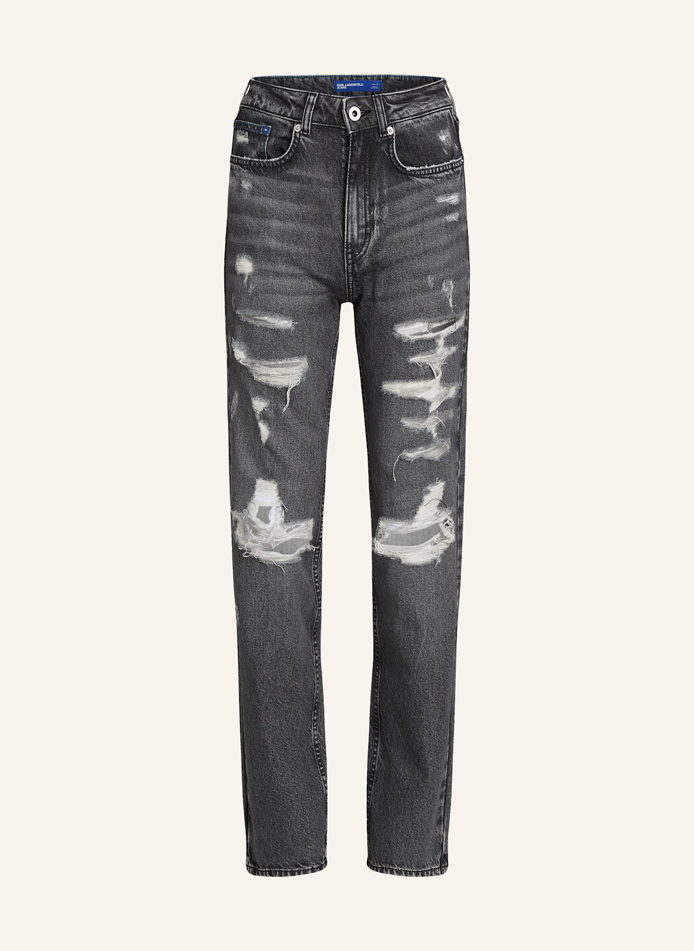 KARL LAGERFELD JEANS GERADE GESCHNITTENE DISTRESSED-JEANS MIT HOHEM BUND, Farbe: SCHWARZ (Bild 1)