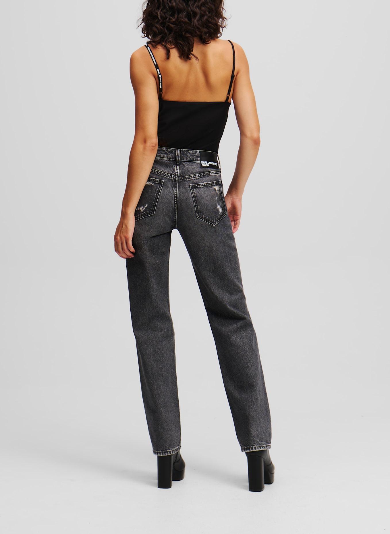 KARL LAGERFELD JEANS GERADE GESCHNITTENE DISTRESSED-JEANS MIT HOHEM BUND, Farbe: SCHWARZ (Bild 2)