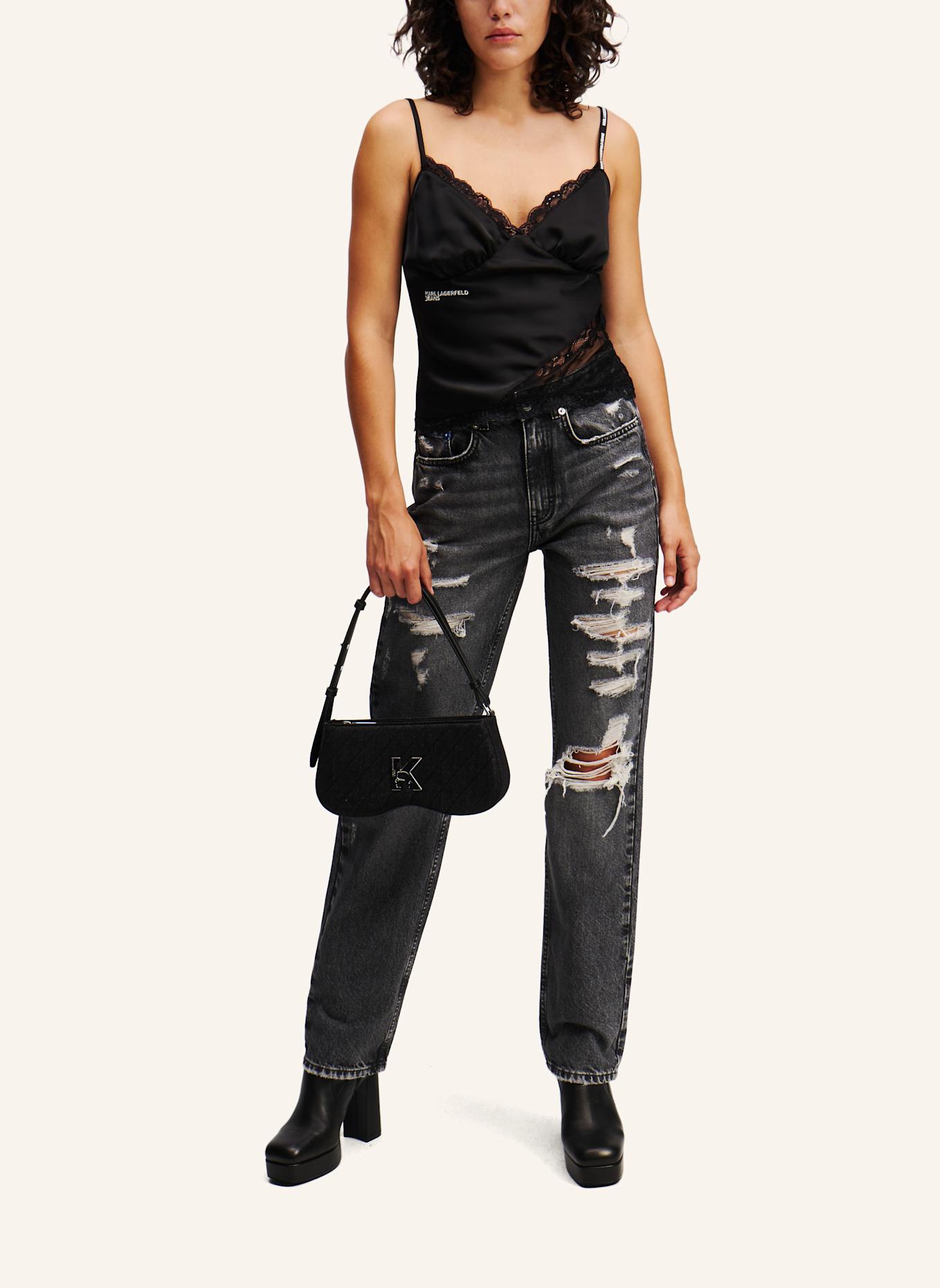 KARL LAGERFELD JEANS GERADE GESCHNITTENE DISTRESSED-JEANS MIT HOHEM BUND, Farbe: SCHWARZ (Bild 3)