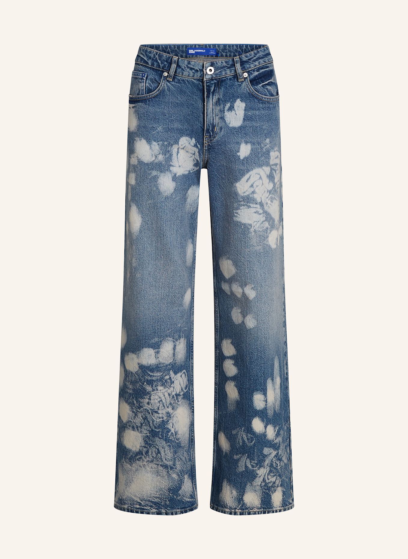 KARL LAGERFELD JEANS GEBLEICHTE JEANS IN LÄSSIGER PASSFORM MIT MITTELHOHEM BUND, Farbe: BLAU (Bild 1)