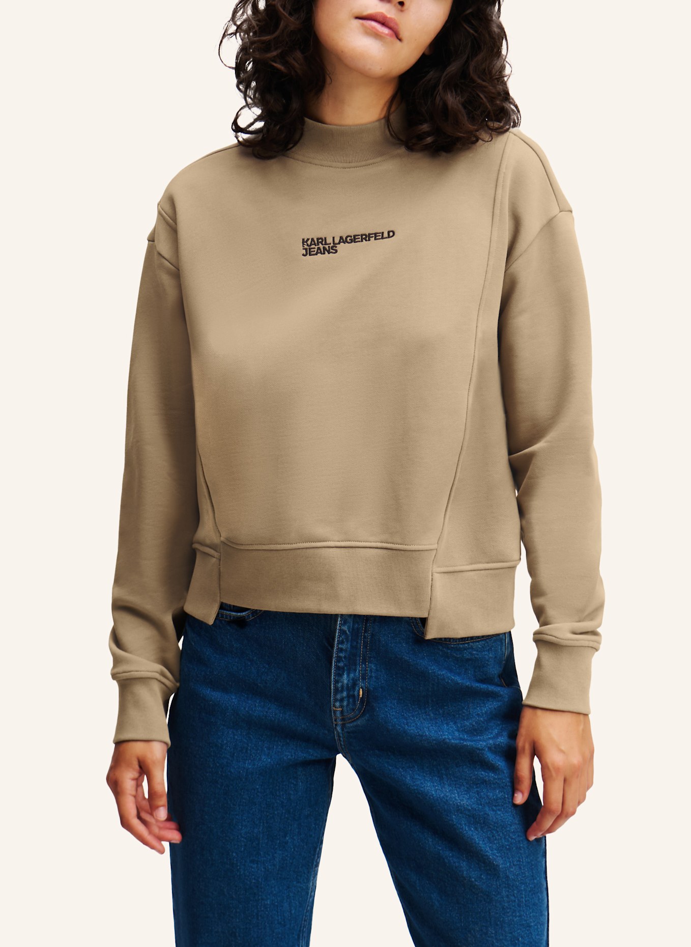 KARL LAGERFELD JEANS ASYMMETRISCHES SWEATSHIRT MIT STEHKRAGEN, Farbe: TAUPE (Bild 5)