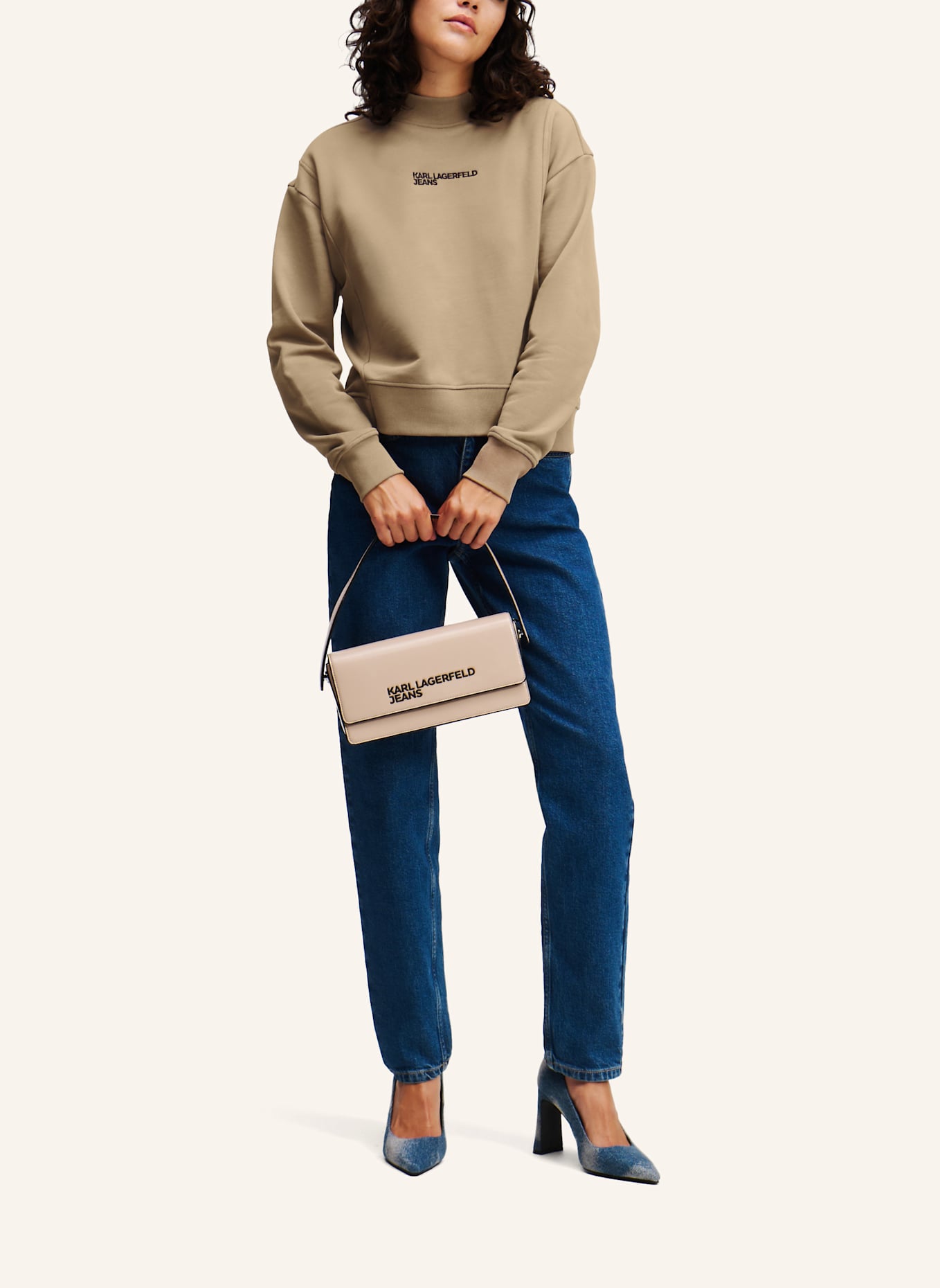 KARL LAGERFELD JEANS ASYMMETRISCHES SWEATSHIRT MIT STEHKRAGEN, Farbe: TAUPE (Bild 3)