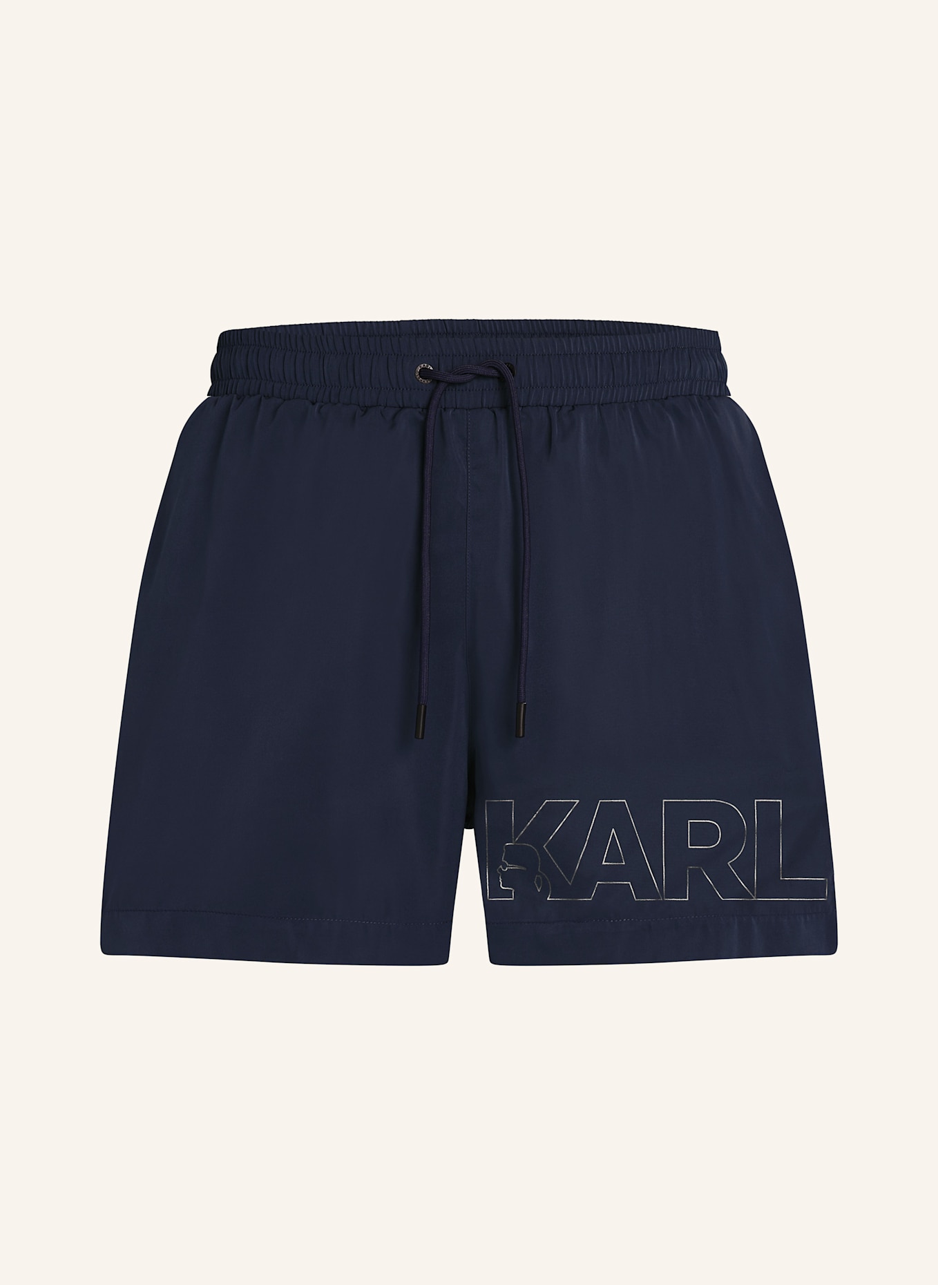 KARL LAGERFELD MITTELLANGE BOARD-SHORTS MIT KARL-LOGO IN METALLIC-OPTIK, Farbe: SCHWARZ (Bild 1)