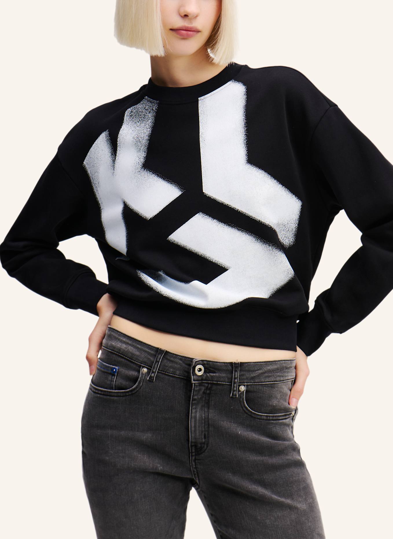 KARL LAGERFELD JEANS KLJ MONOGRAM GEBLEICHTES SWEATSHIRT, Farbe: SCHWARZ (Bild 5)