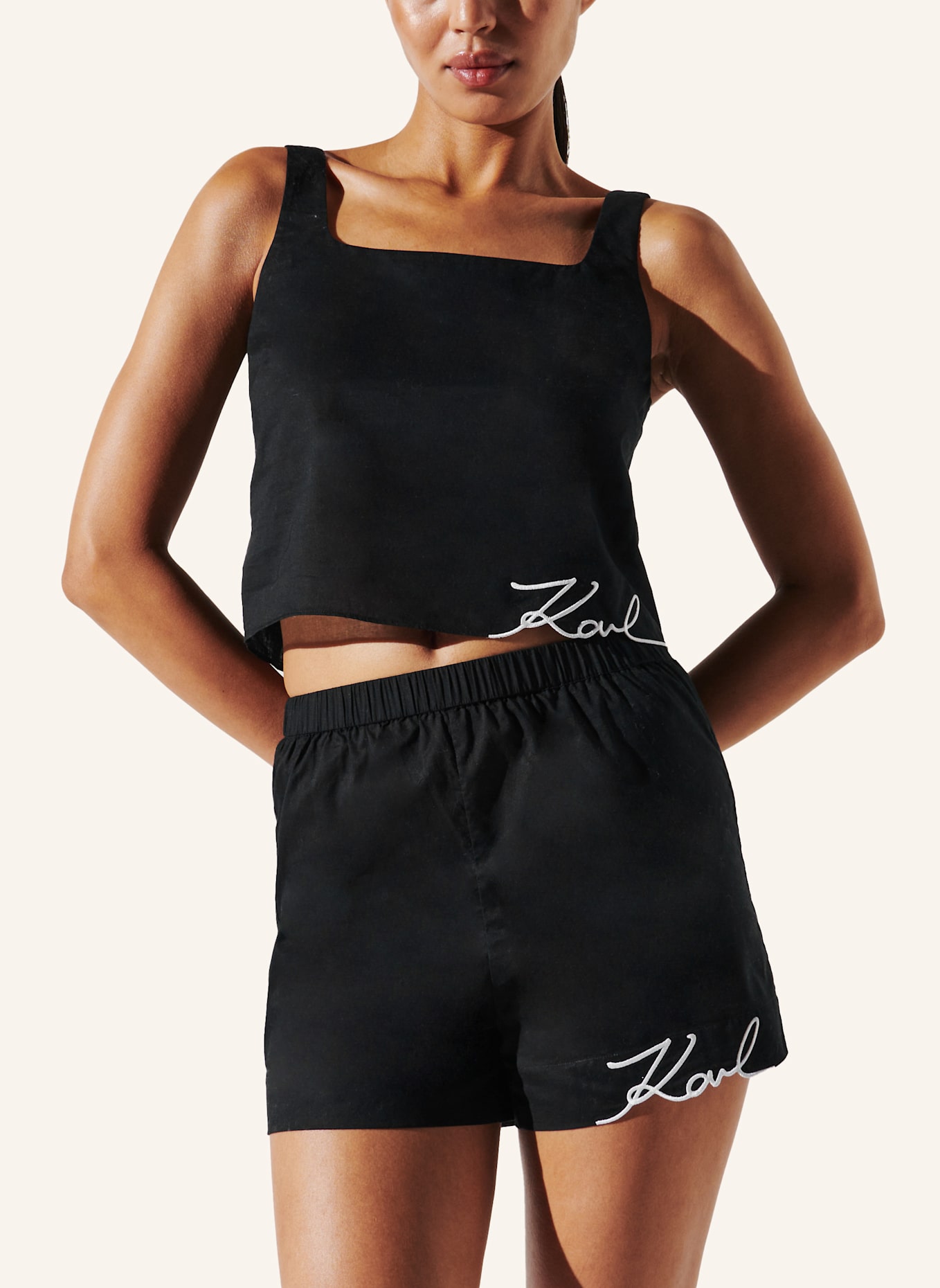 KARL LAGERFELD K/SIGNATURE BEACH CROP TOP, Farbe: SCHWARZ (Bild 2)