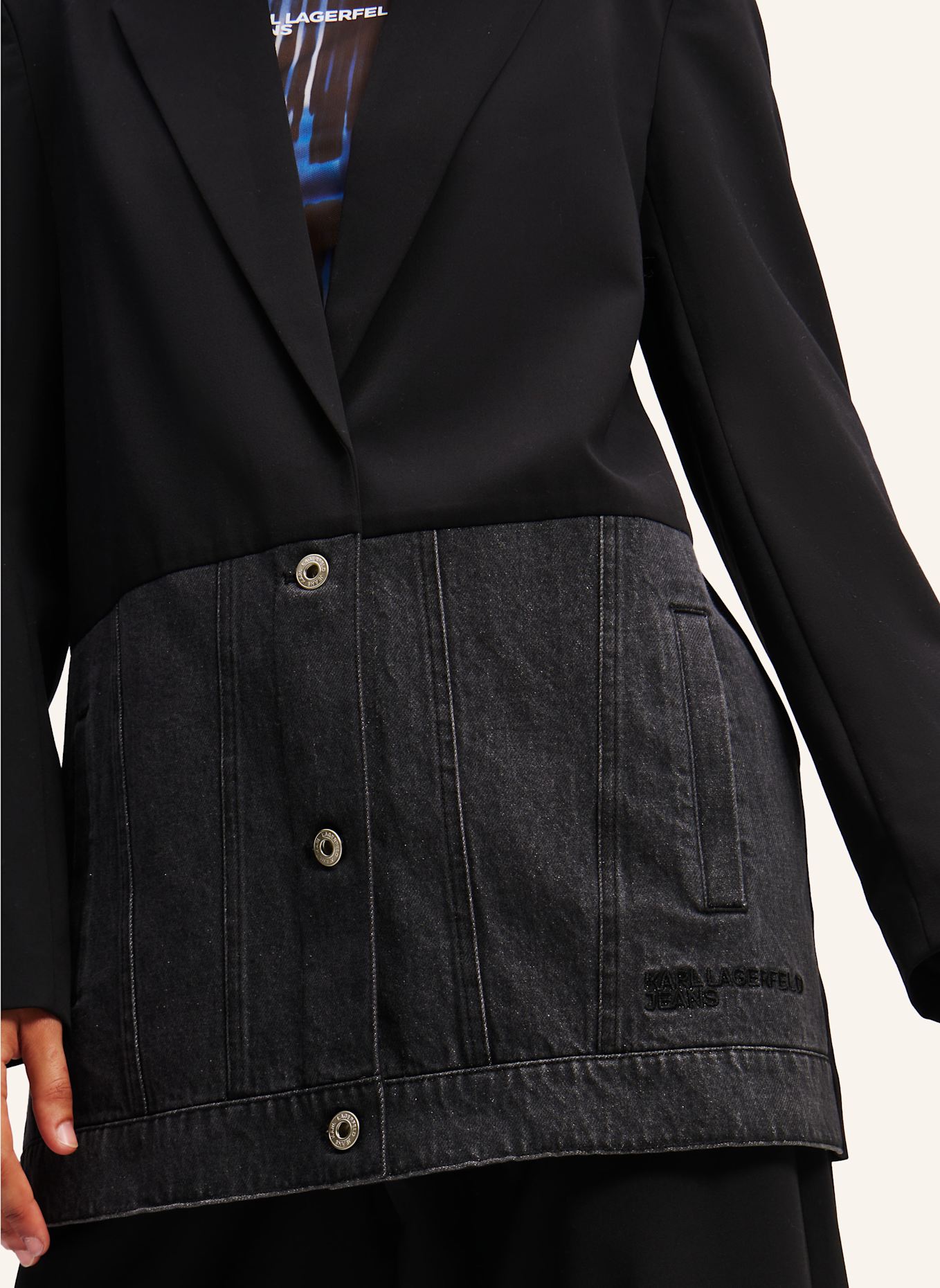 KARL LAGERFELD JEANS BLAZER AUS MATERIALMIX, Farbe: SCHWARZ (Bild 4)