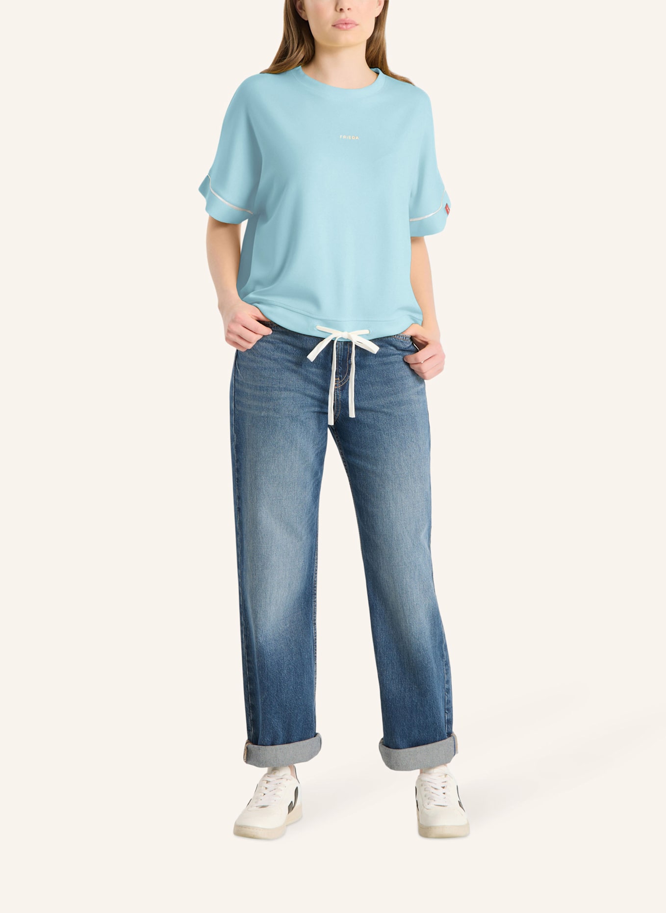 FRIEDA & FREDDIES Sweat-Shirt: BEIGE/ HELLBLAU