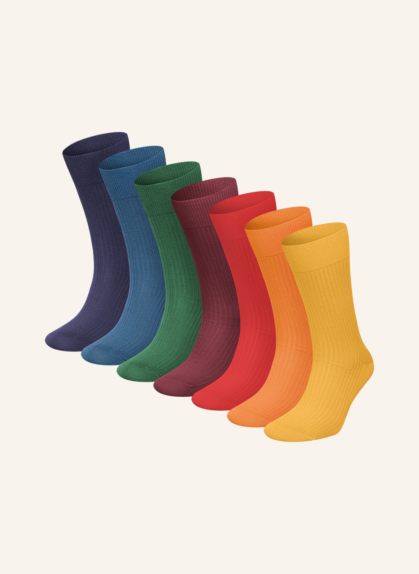 DillySocks 7er-Pack Socken RIBBED RAINBOW COLLECTION, Farbe: SCHWARZ/ WEISS/ ROT (Bild 1)