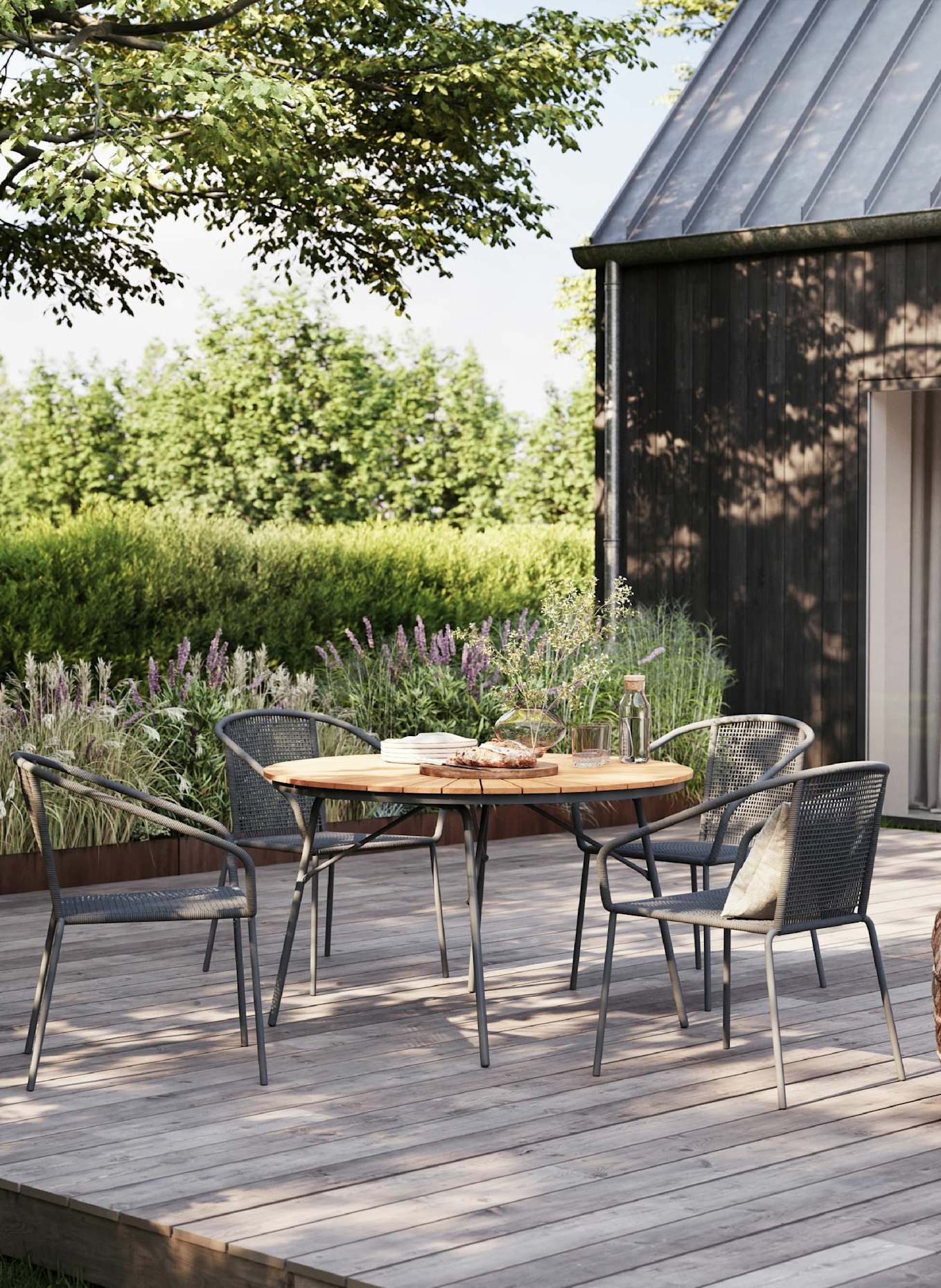 cinas Gartenmöbel-Set mit 1 Tisch, 4 Stühlen ELLEN/LUNO: GRAU