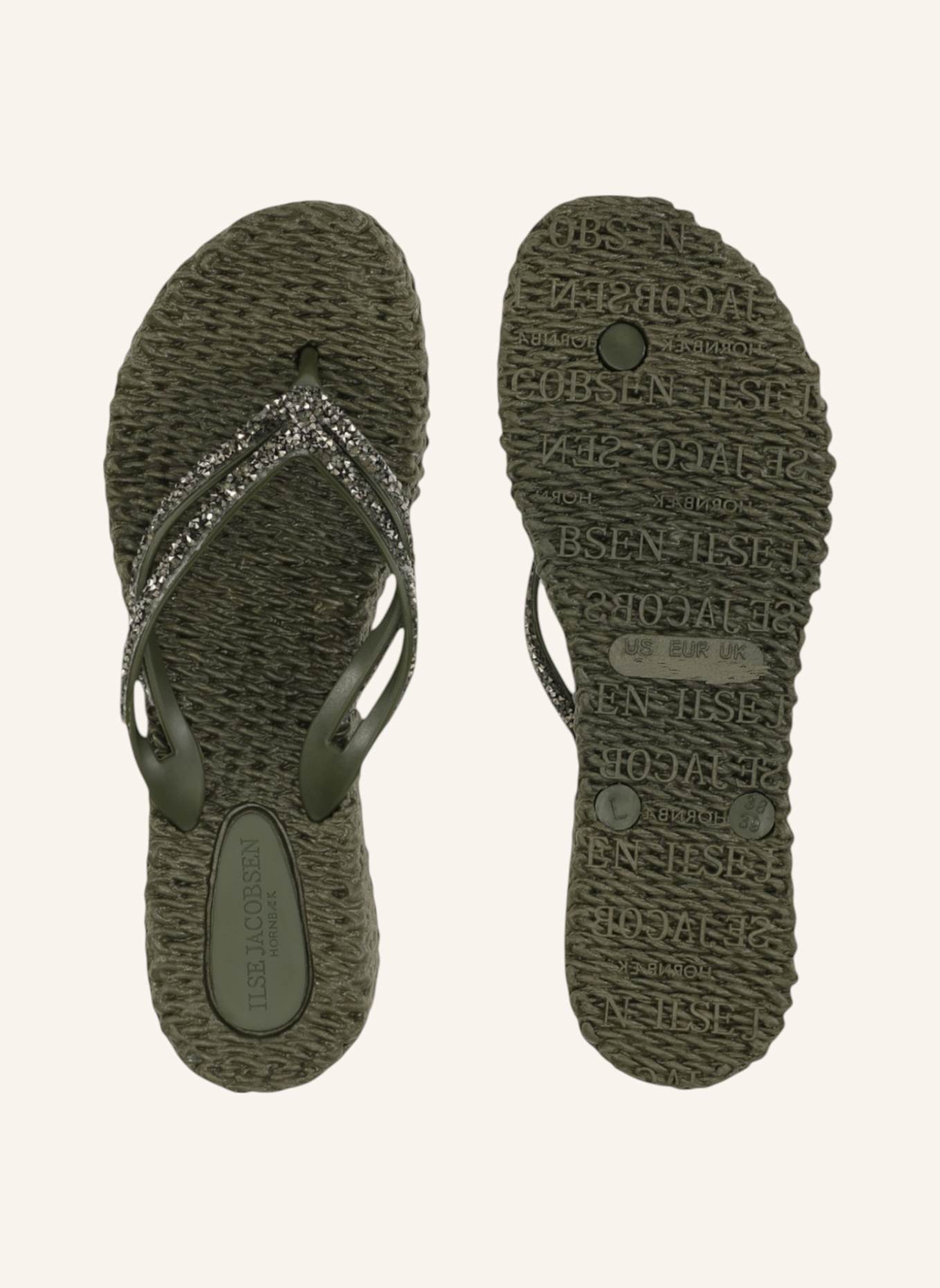 ILSE JACOBSEN Zehentrenner mit Schmucksteinen: KHAKI