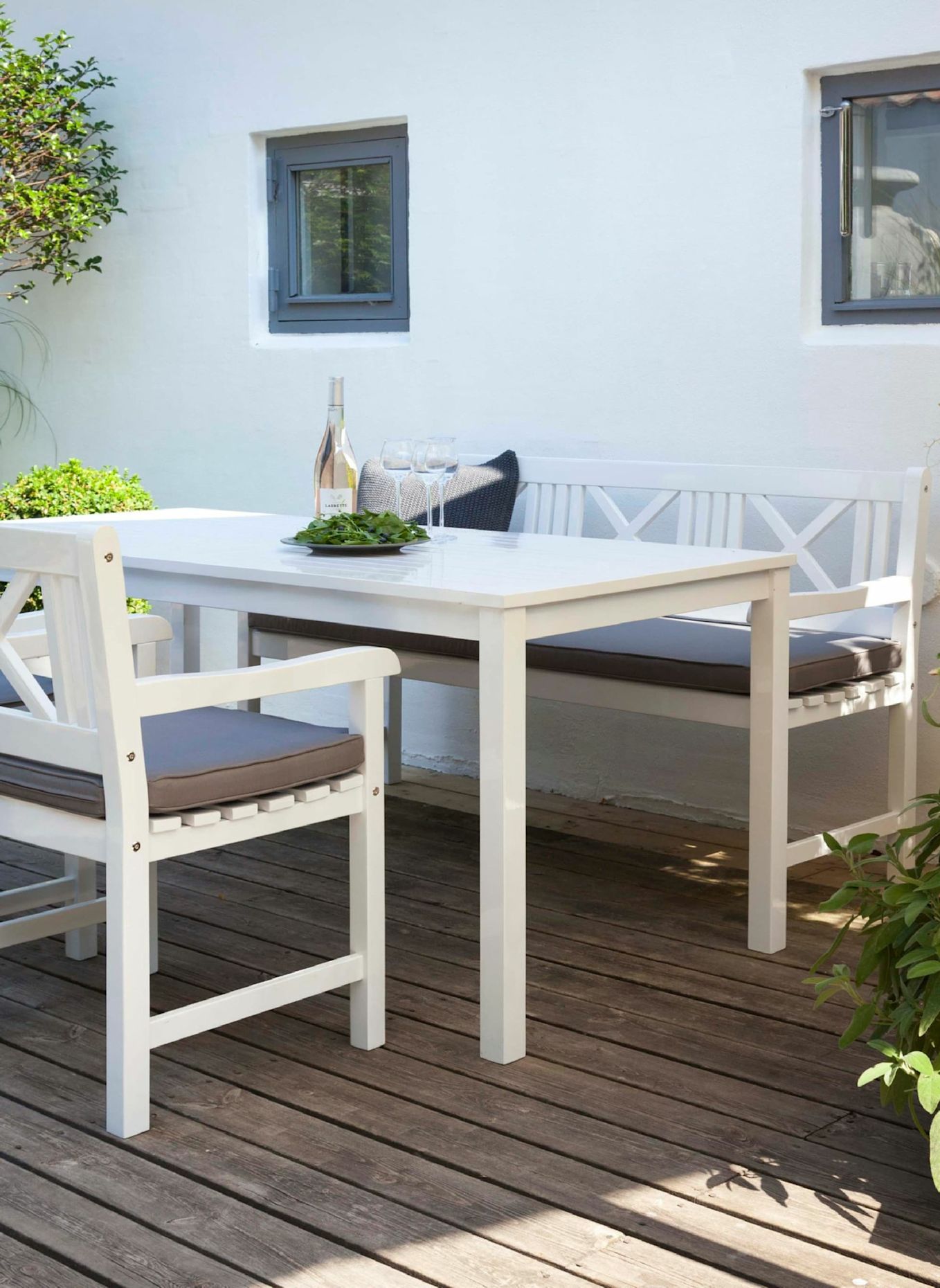 cinas Gartenmöbel mit Tisch, Bank, 2 Stühlen ROSENBORG: WEISS