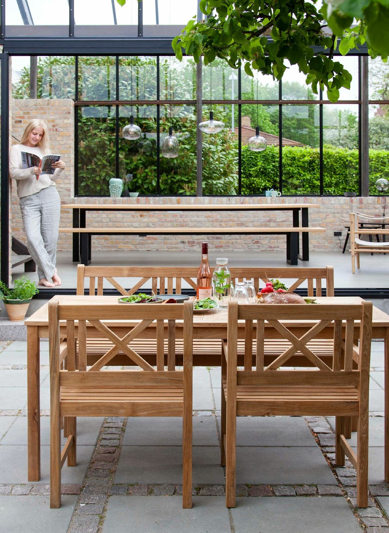 cinas Gartenmöbel mit Tisch, Bank, 2 Stühlen ROSENBORG: BRAUN